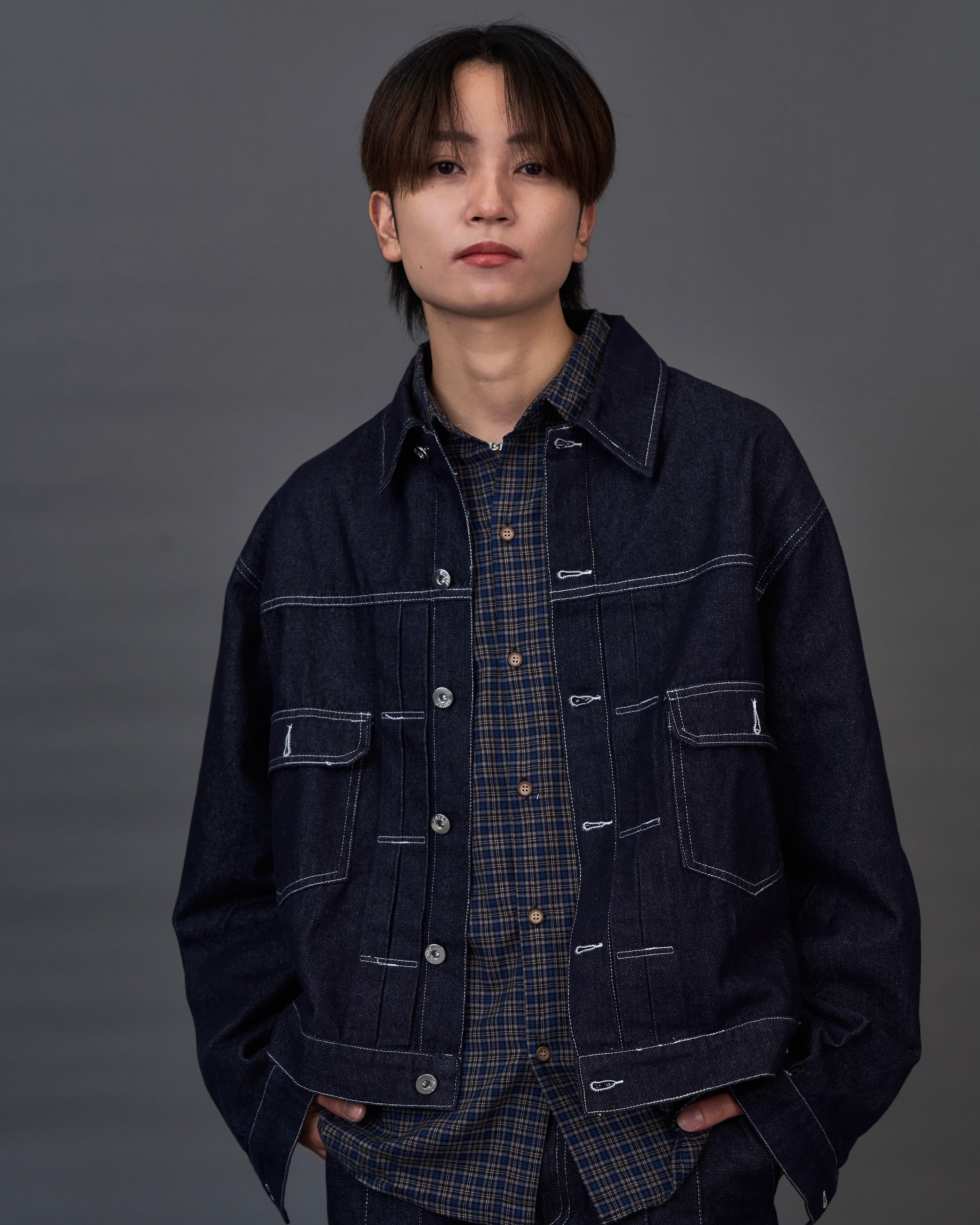 【セットアップ対応】Contrast Stitch Denim Jacket ステッチライン デニムジャケット SL0058