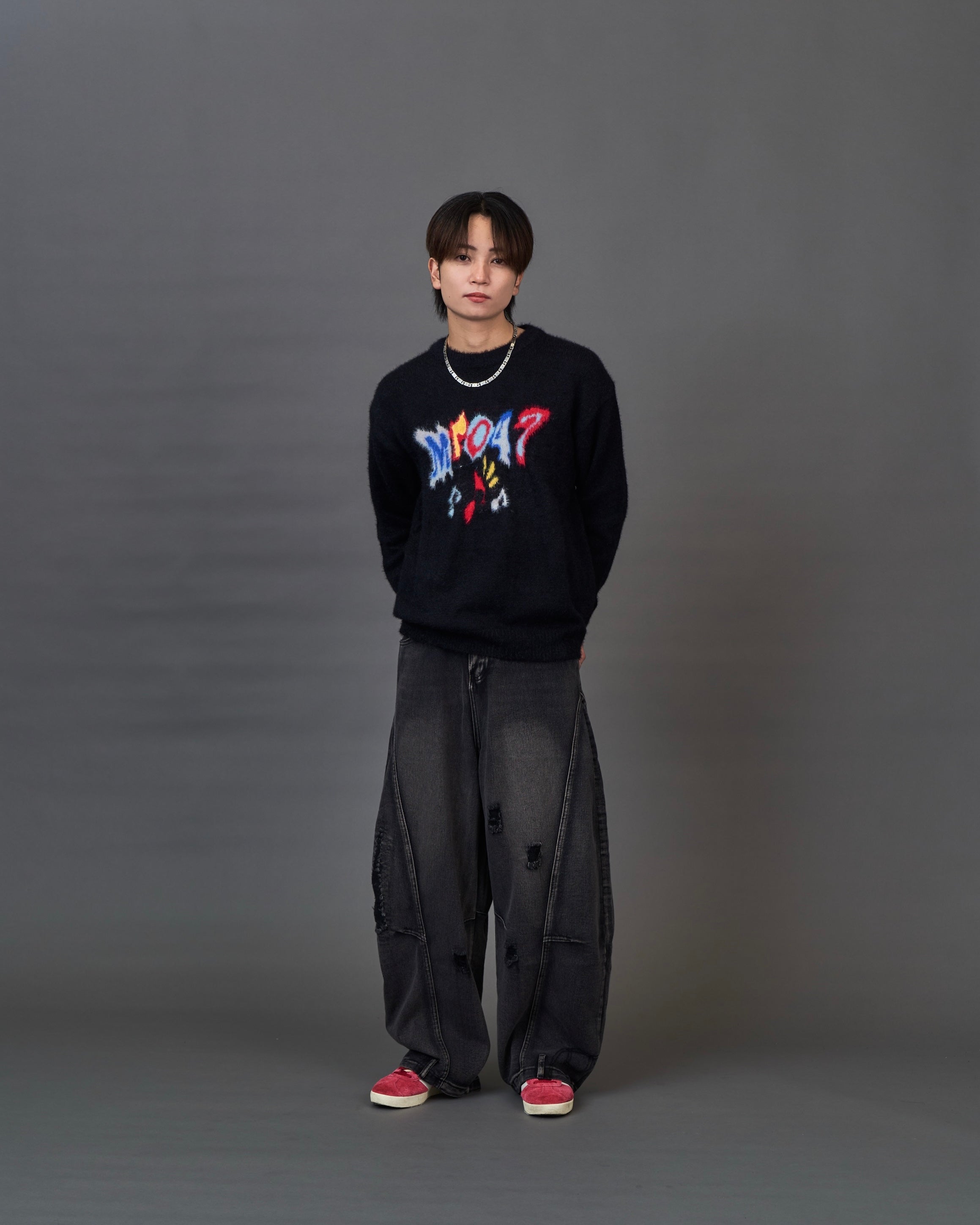 Distressed Black Wide Denim / ディストレストブラックワイドデニム SL0072