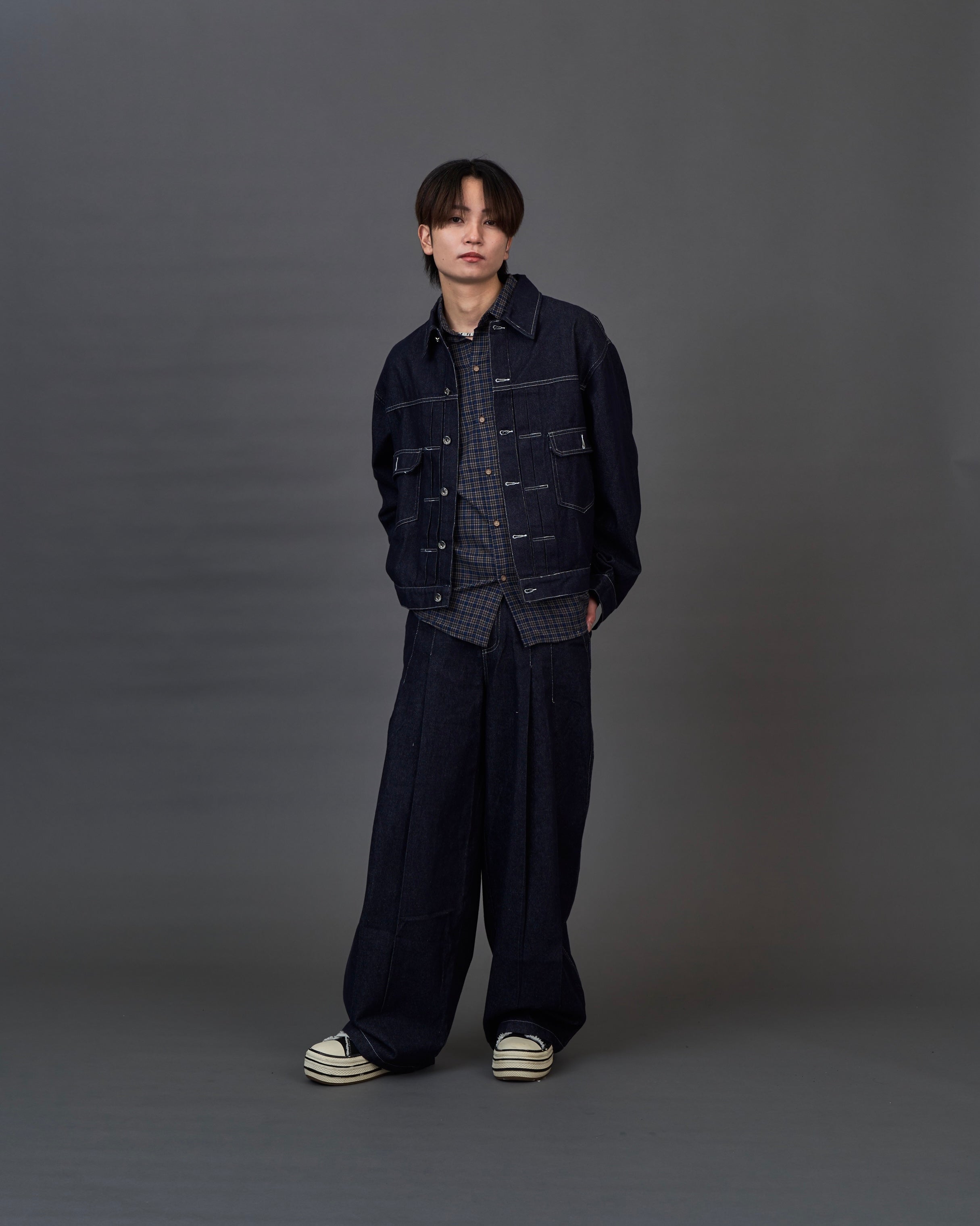 【セットアップ対応】Contrast Stitch Denim Jacket ステッチライン デニムジャケット SL0058