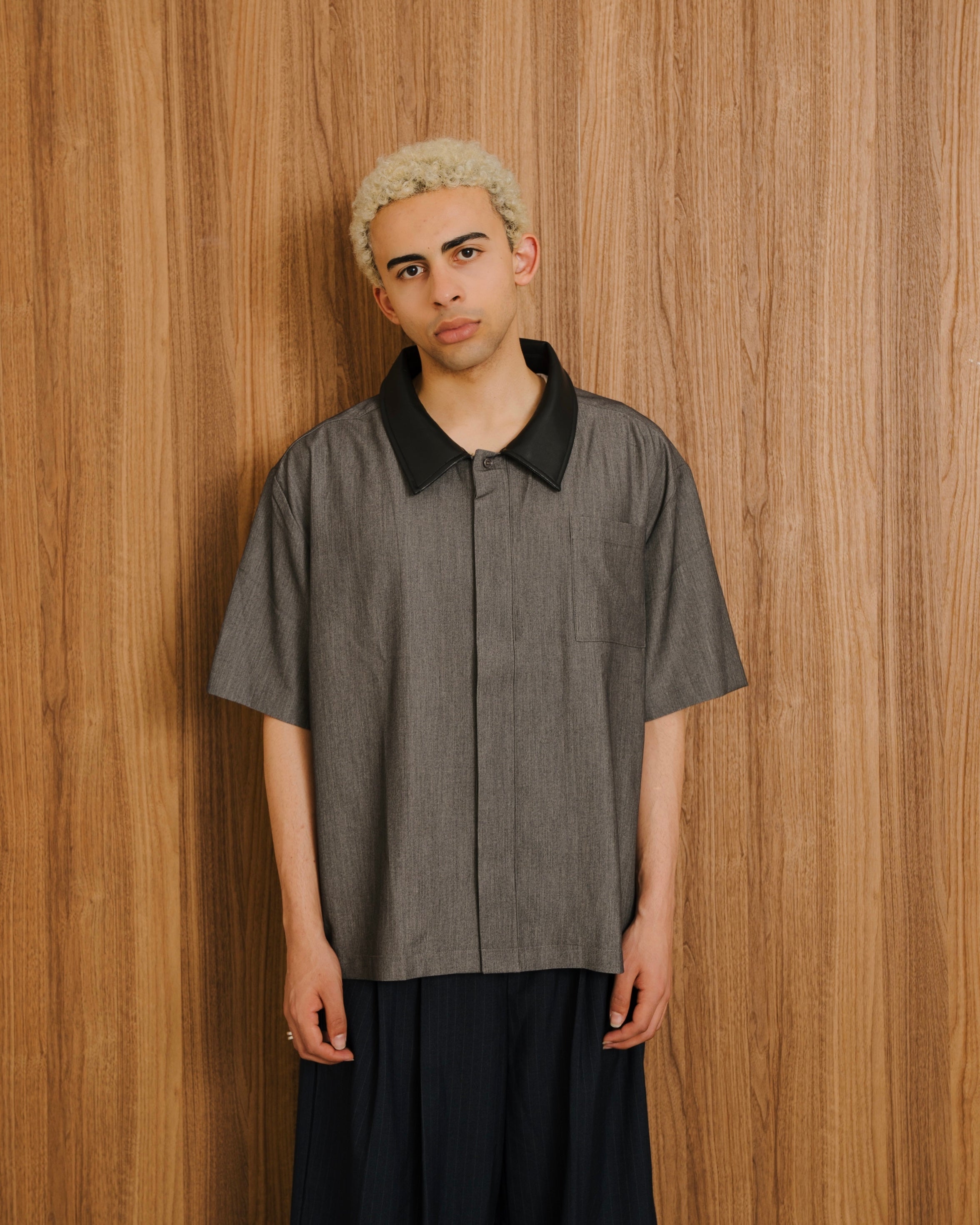 PU Leather Collar Shirt