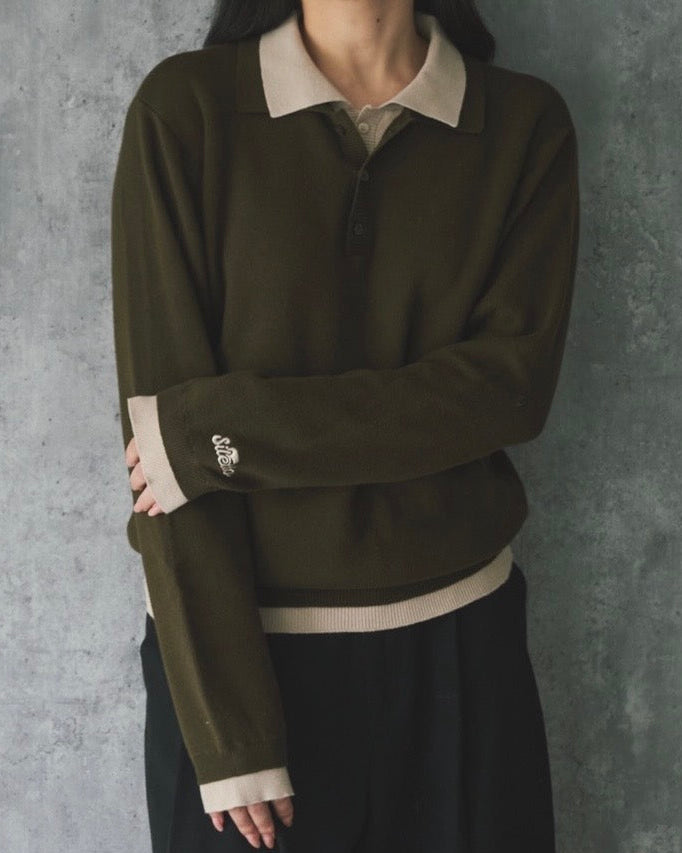 Outline Layered Cotton Knit Polo LS