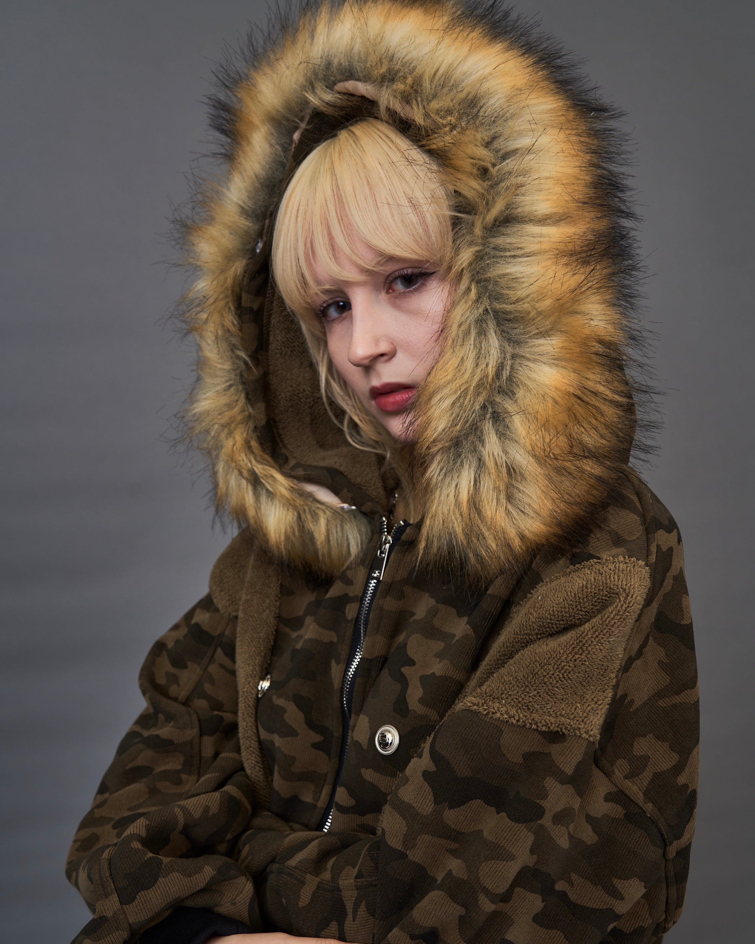Military Camouflage Faux Fur Short Blouson /ミリタリー