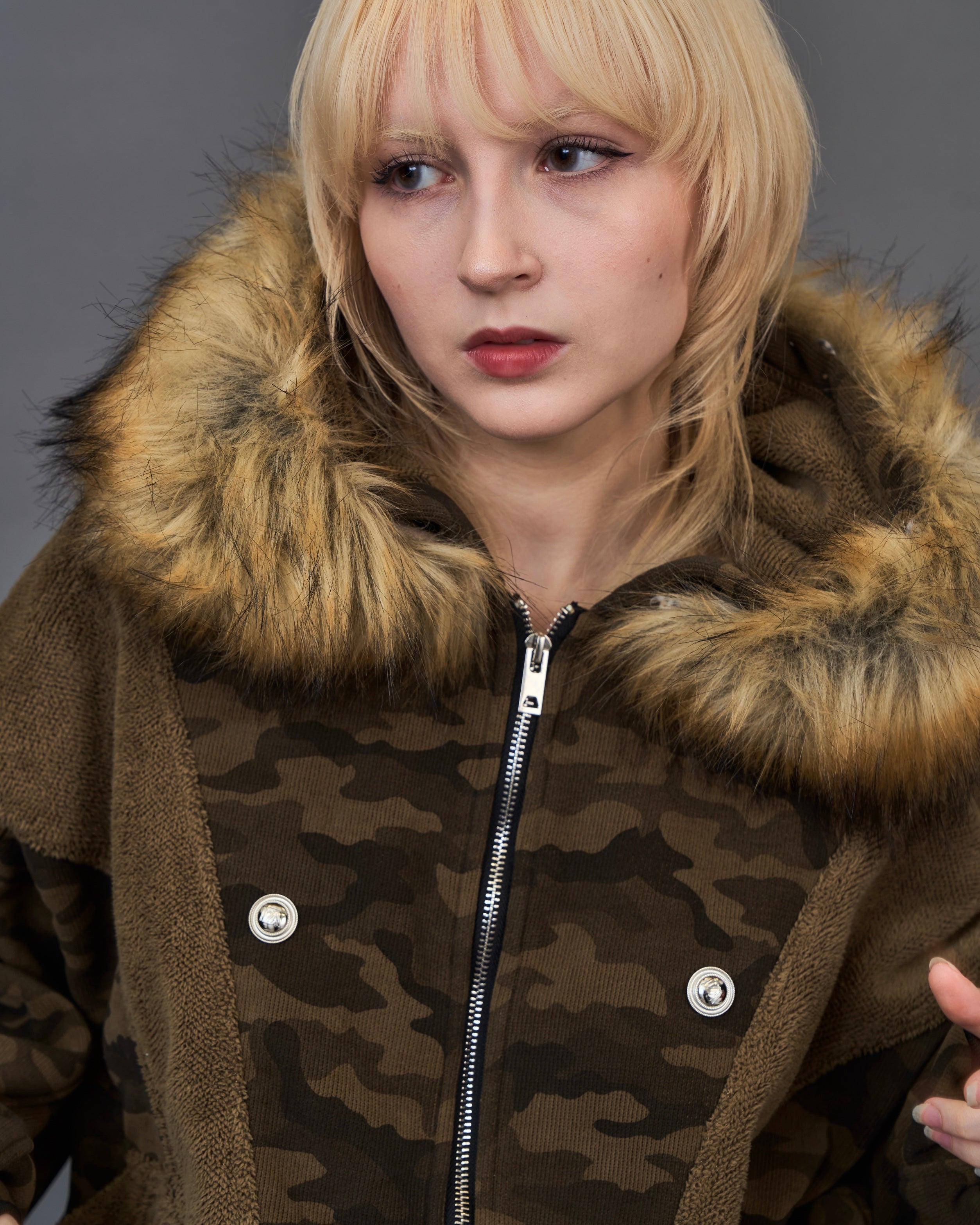 Military Camouflage Faux Fur Short Blouson /ミリタリーカモフラージュ ファーショートブルゾンSL0046