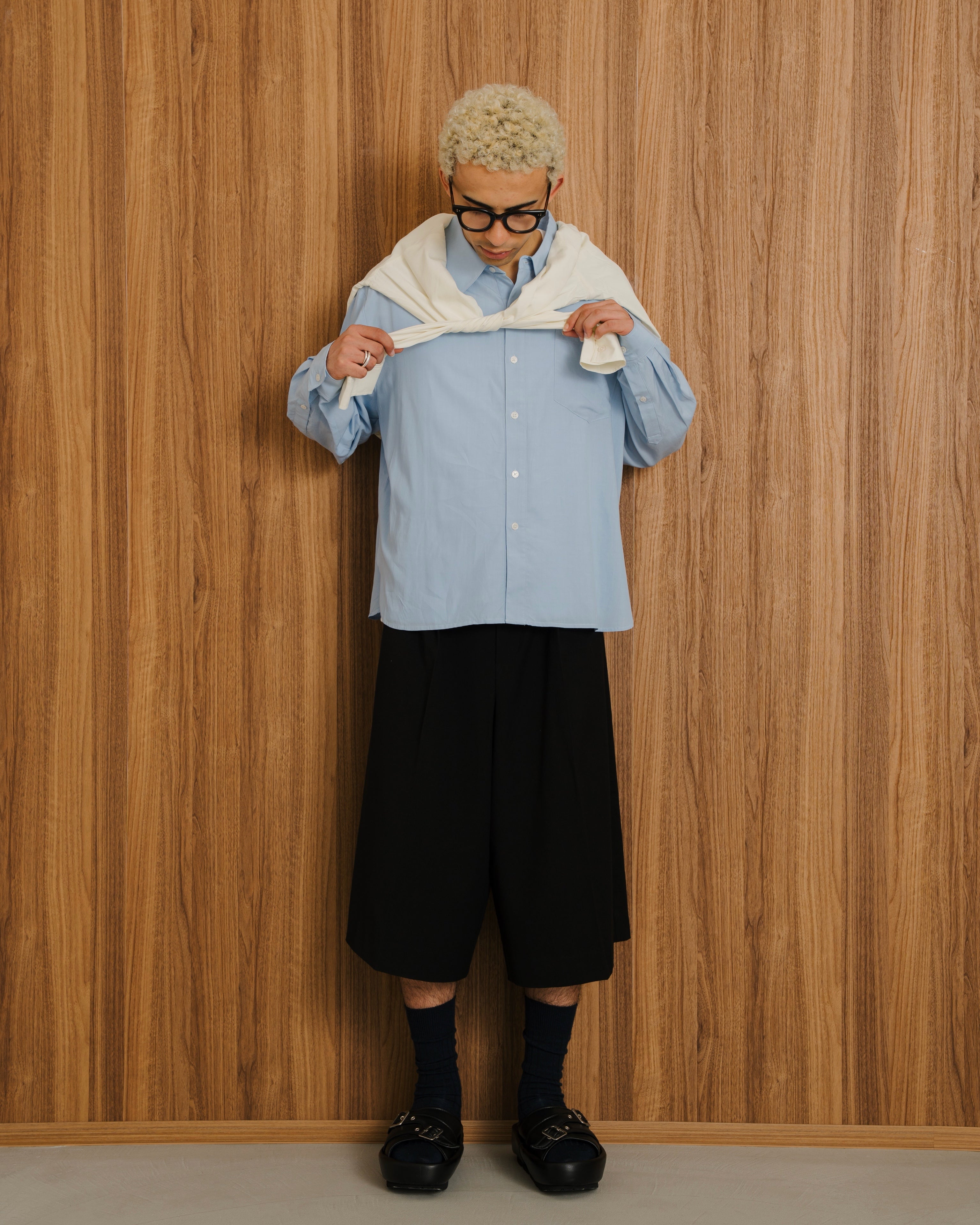 Wool Blend Deep Tuck Architecture Shorts