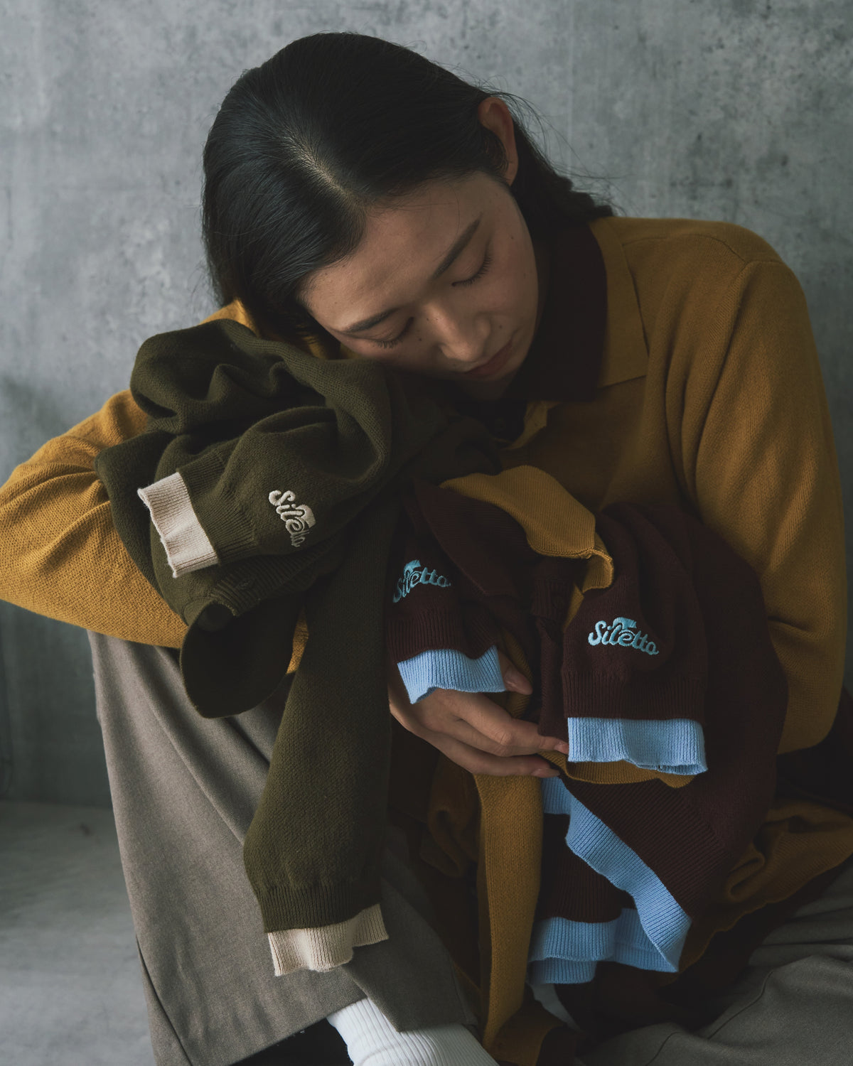 Outline Layered Cotton Knit Polo LS