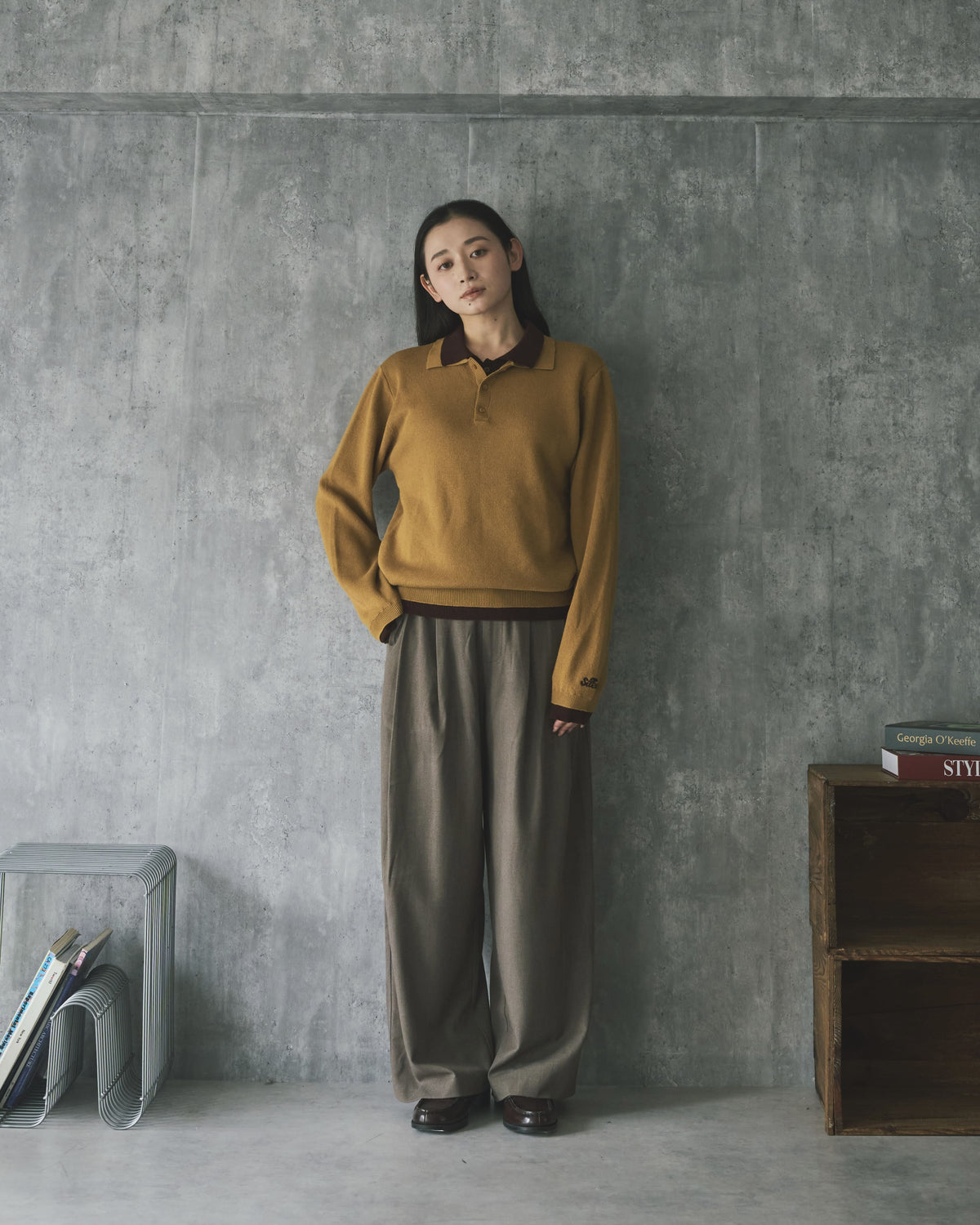 Outline Layered Cotton Knit Polo LS