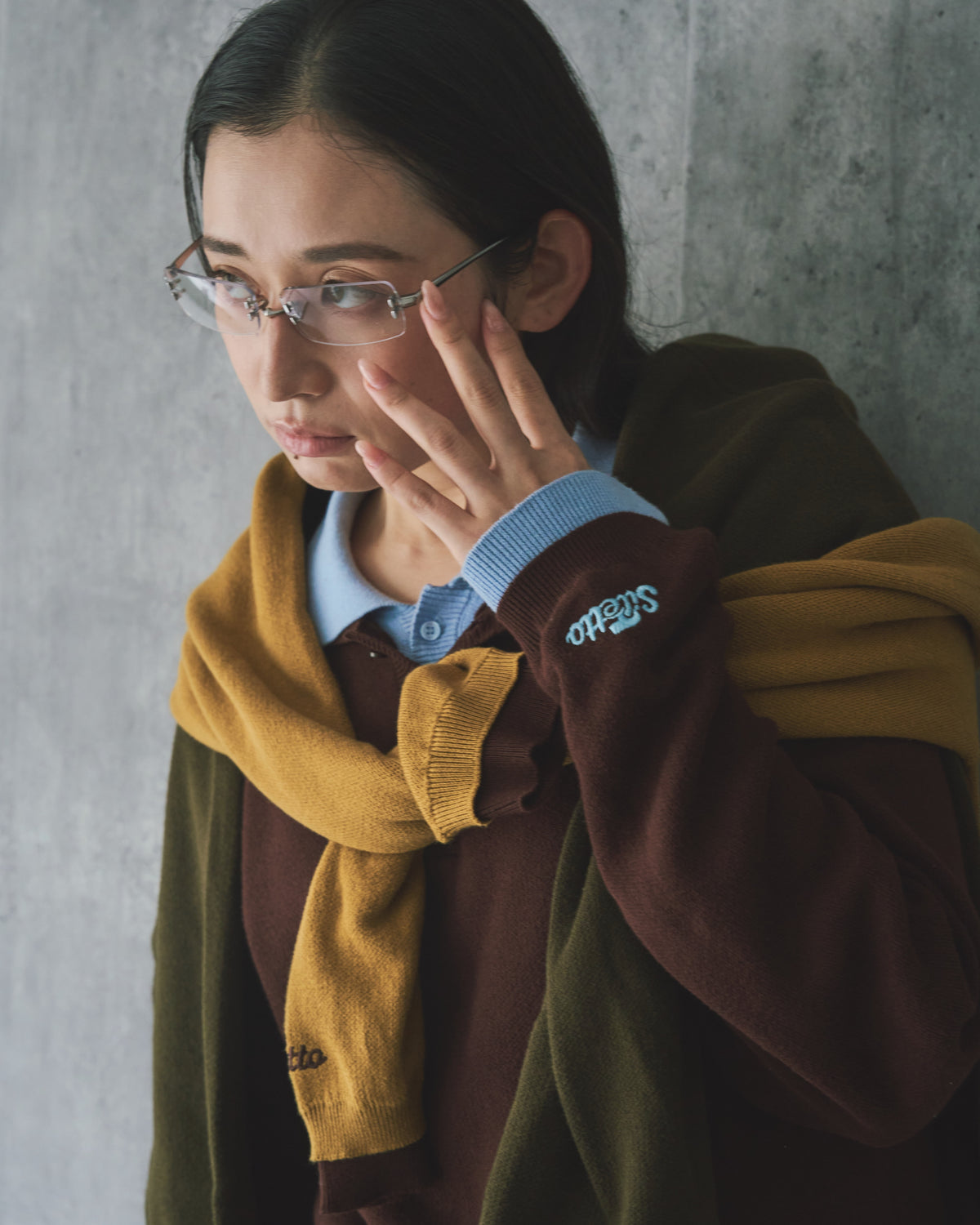 Outline Layered Cotton Knit Polo LS