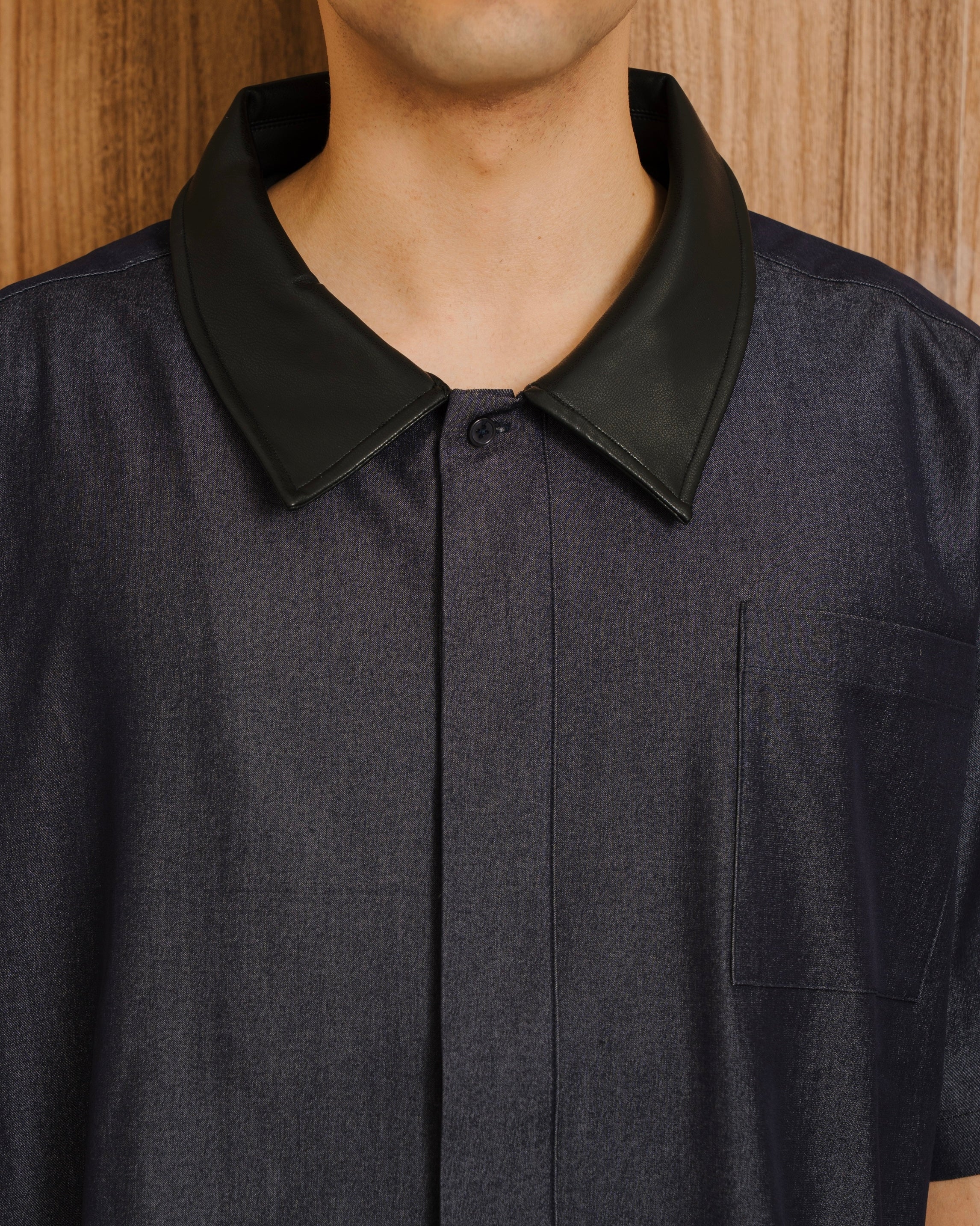 PU Leather Collar Shirt