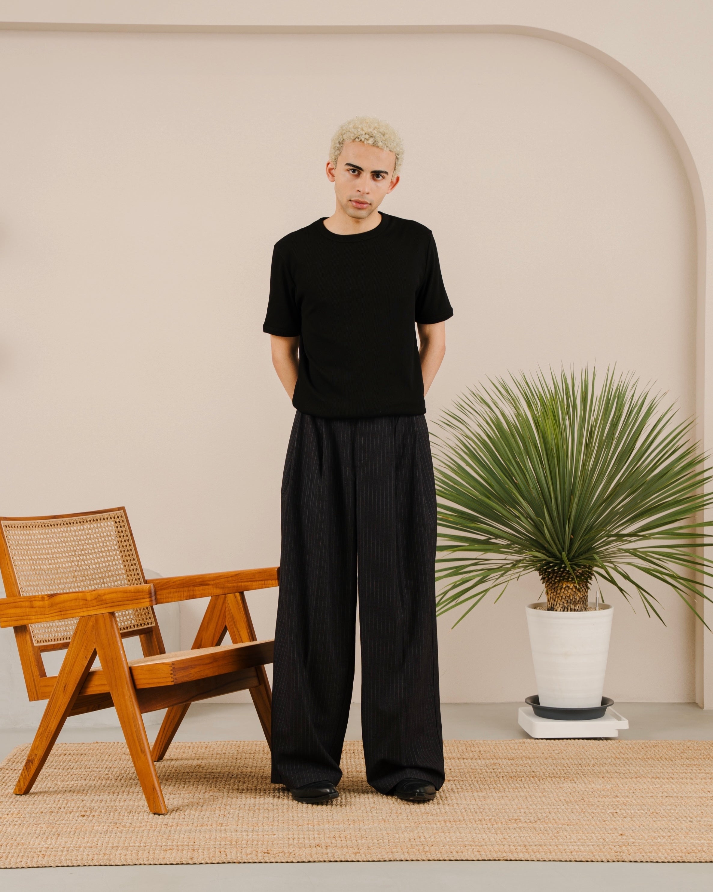 Deep tuck slacks stripe