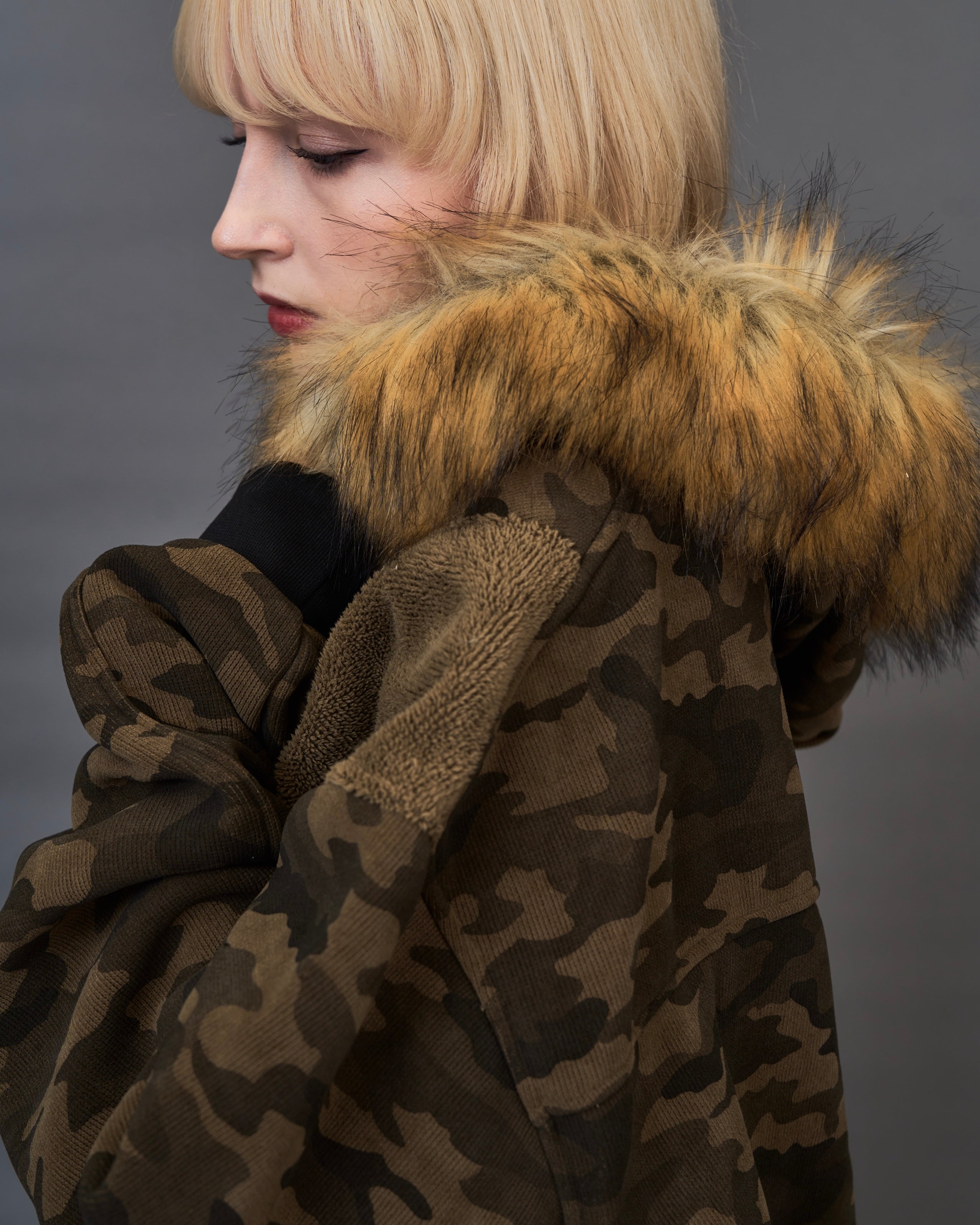 Military Camouflage Faux Fur Short Blouson /ミリタリーカモフラージュ ファーショートブルゾンSL0046
