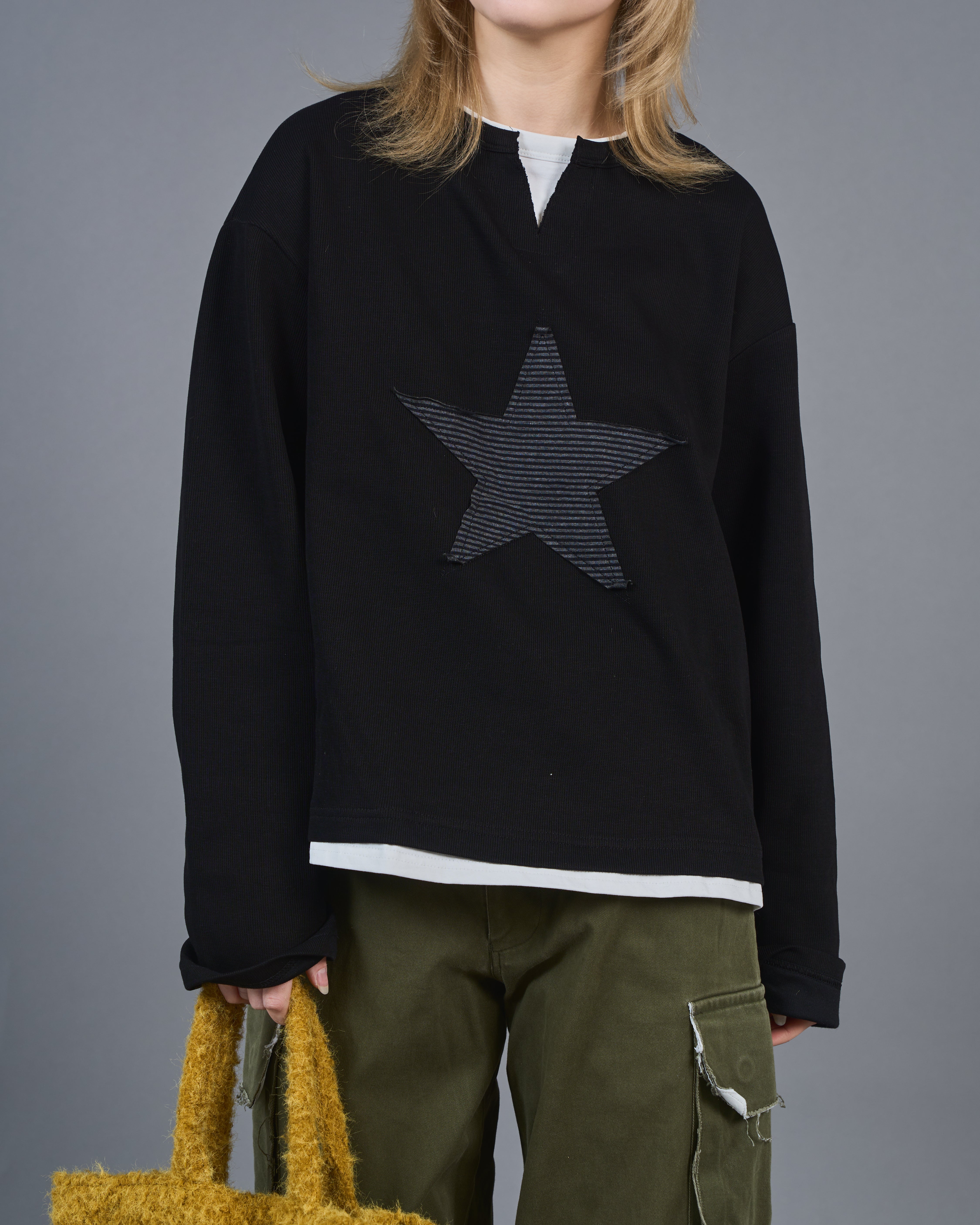 Star logo henley neck sweatshirt