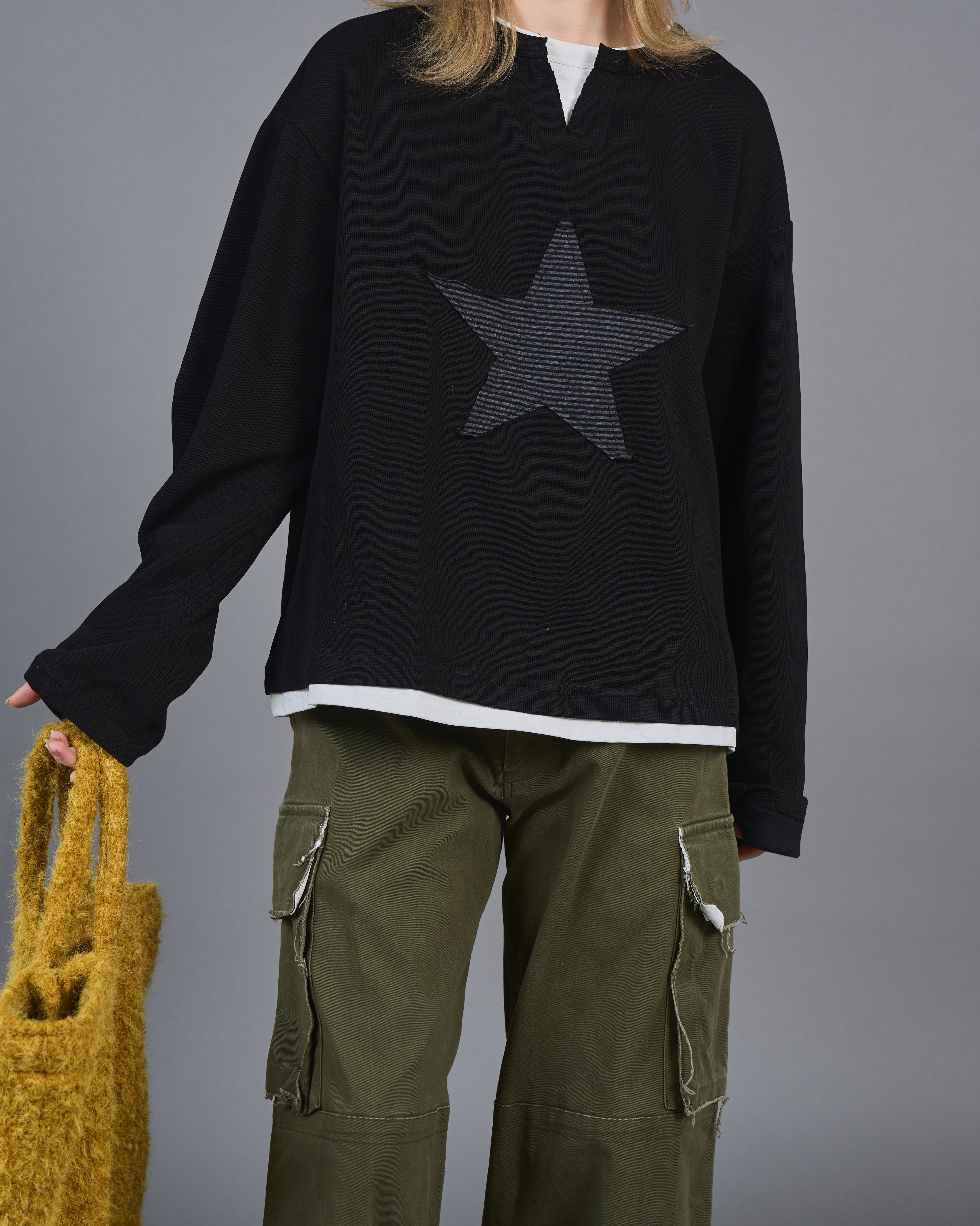 Star logo henley neck sweatshirt