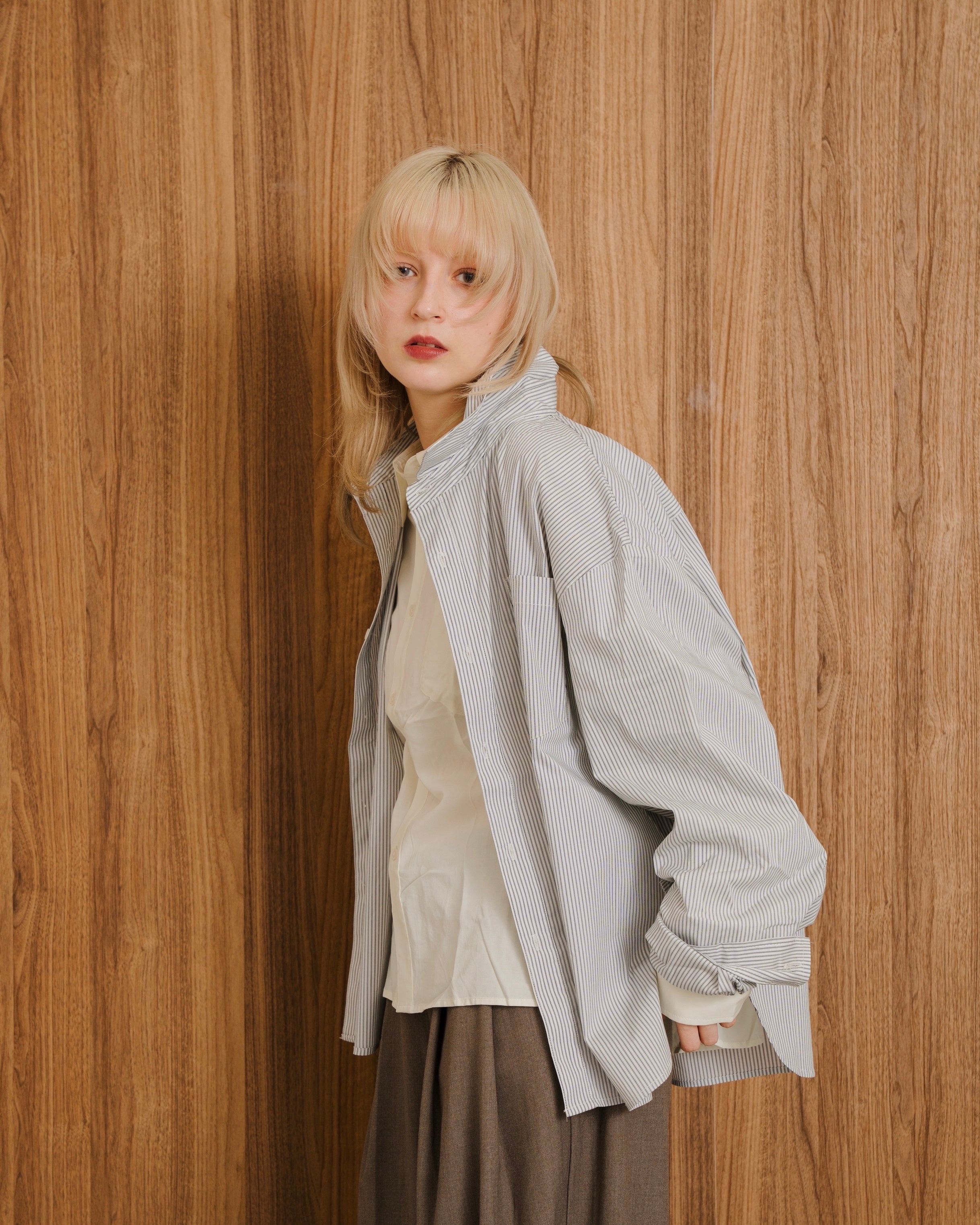 Stripe Cropped Classic Shirt LS