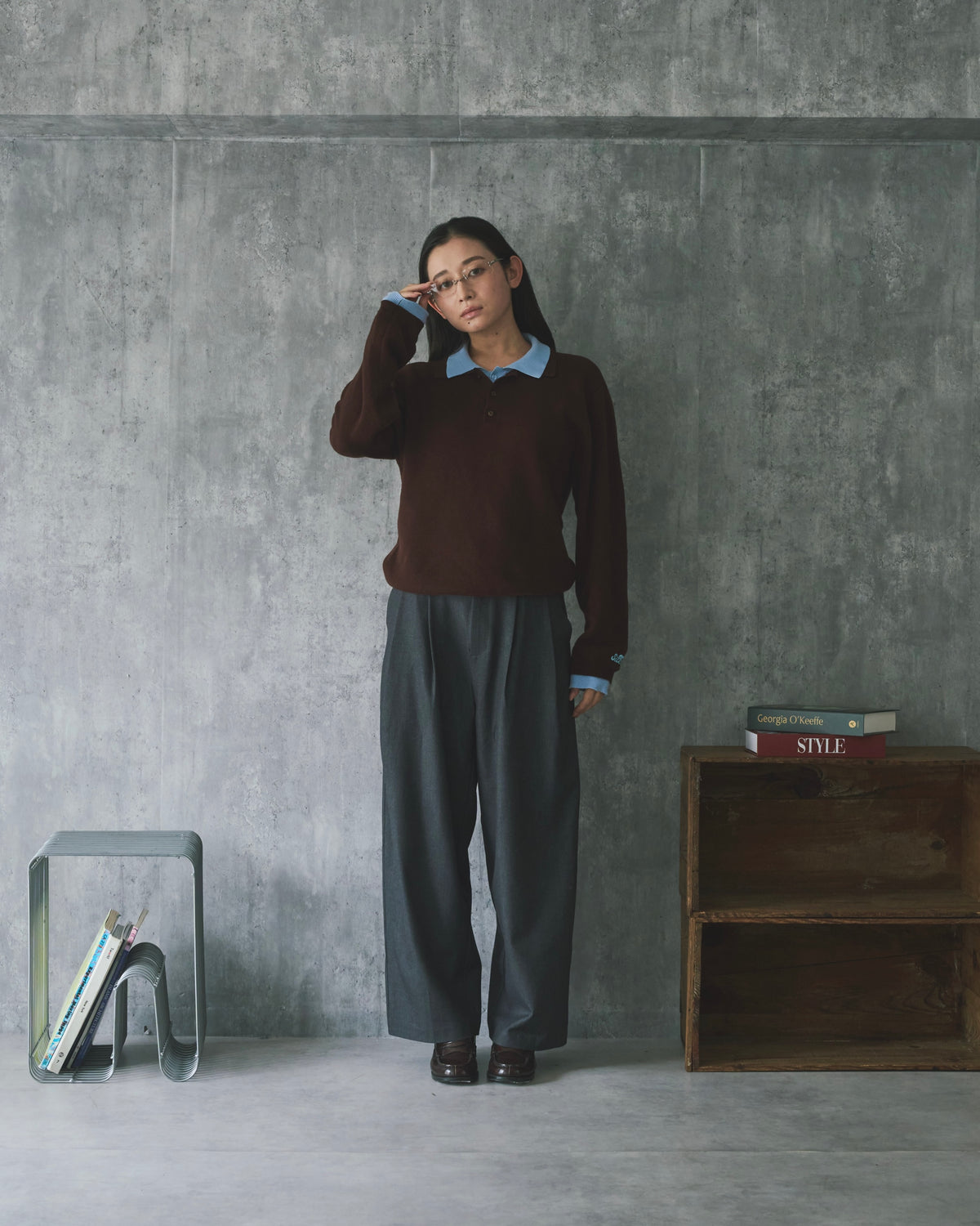 Outline Layered Cotton Knit Polo LS