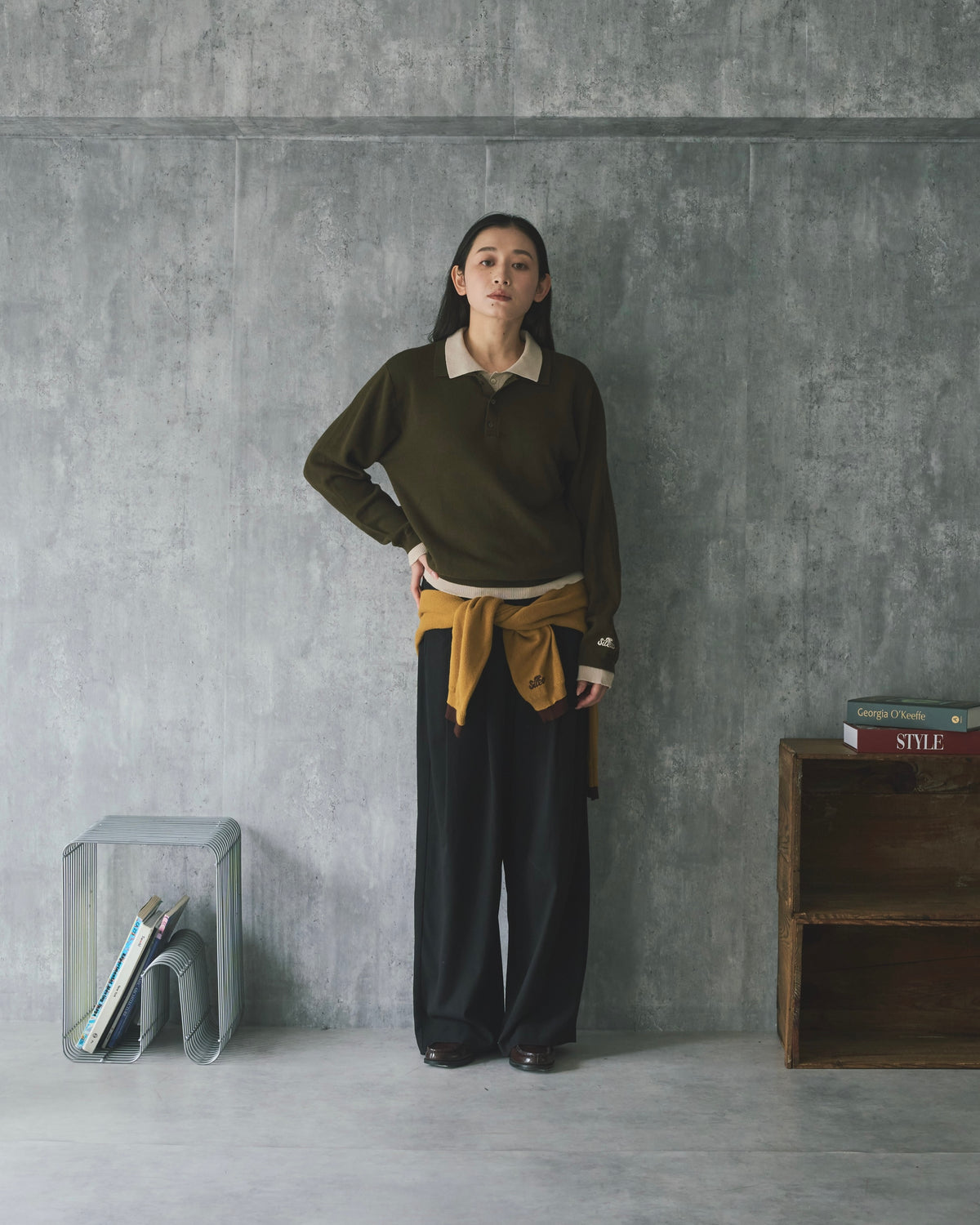 Outline Layered Cotton Knit Polo LS