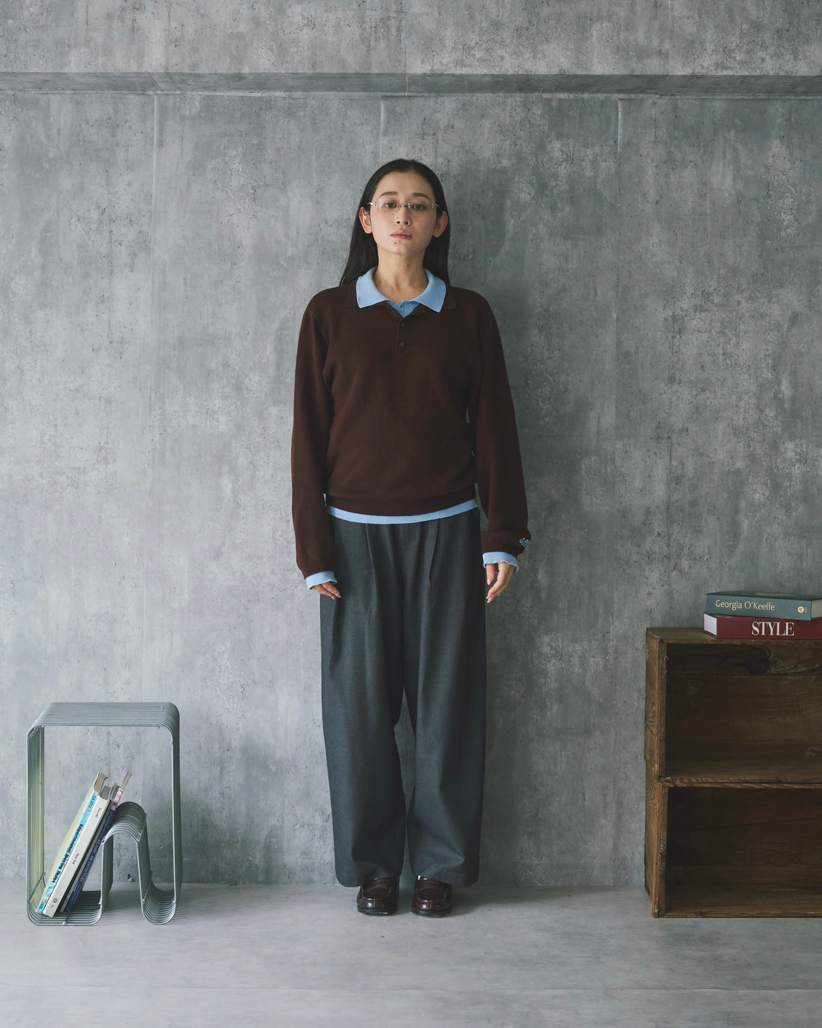Outline Layered Cotton Knit Polo LS