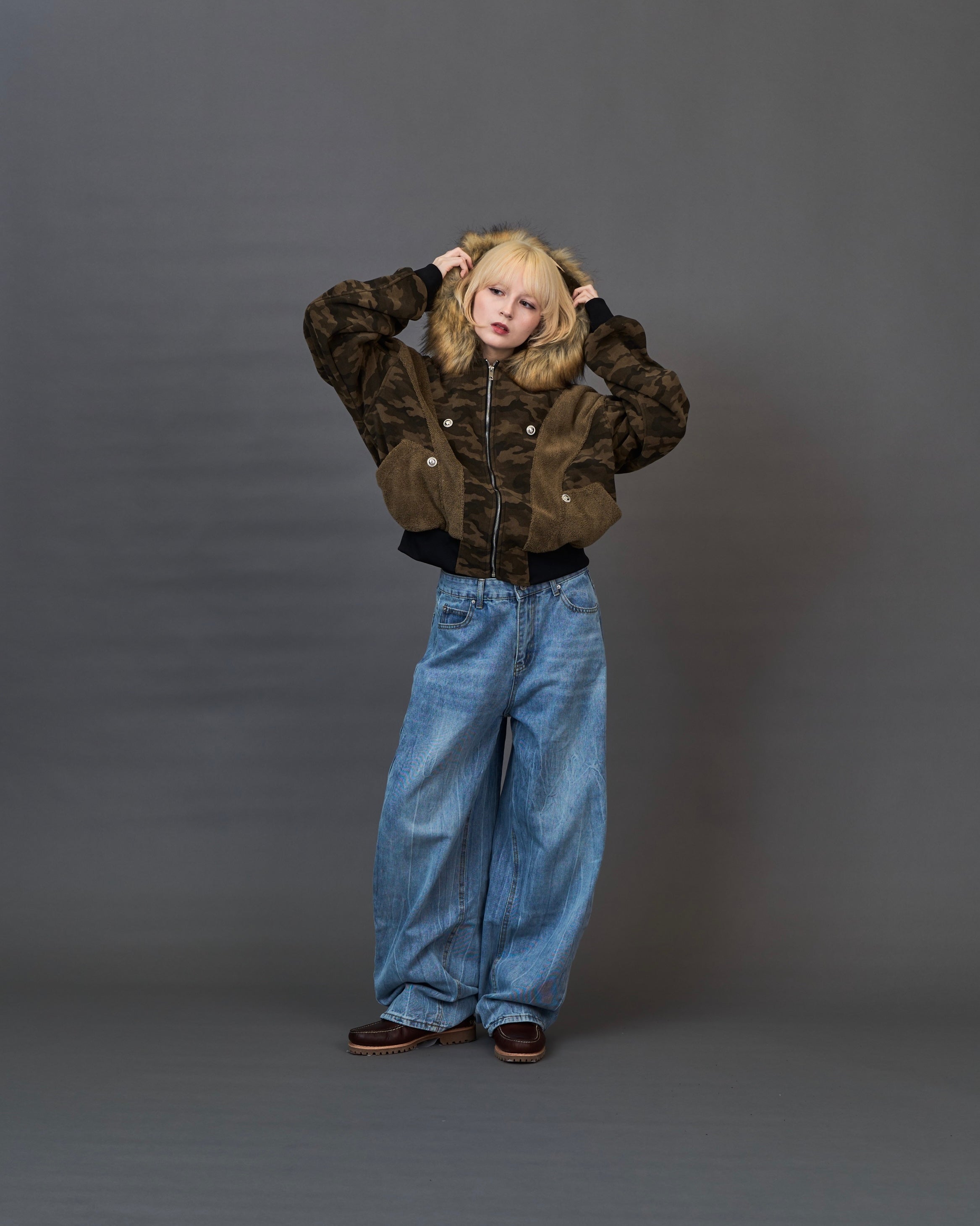 Military Camouflage Faux Fur Short Blouson /ミリタリー