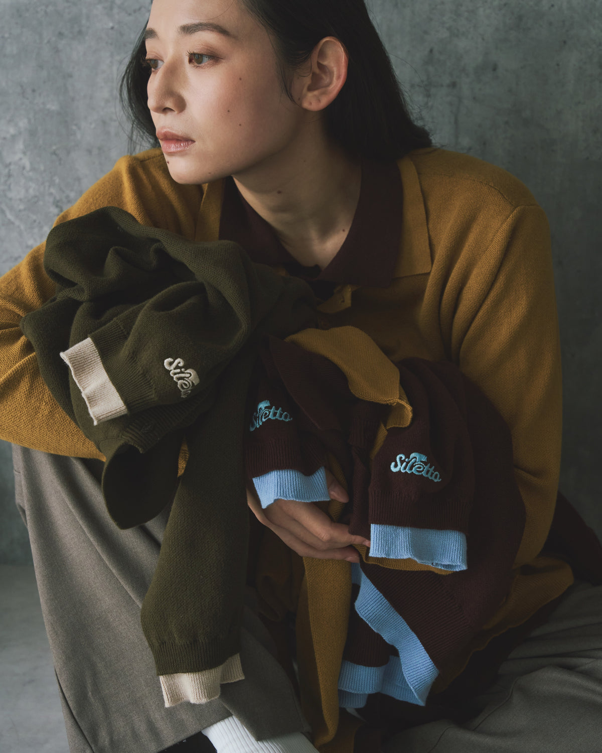 Outline Layered Cotton Knit Polo LS