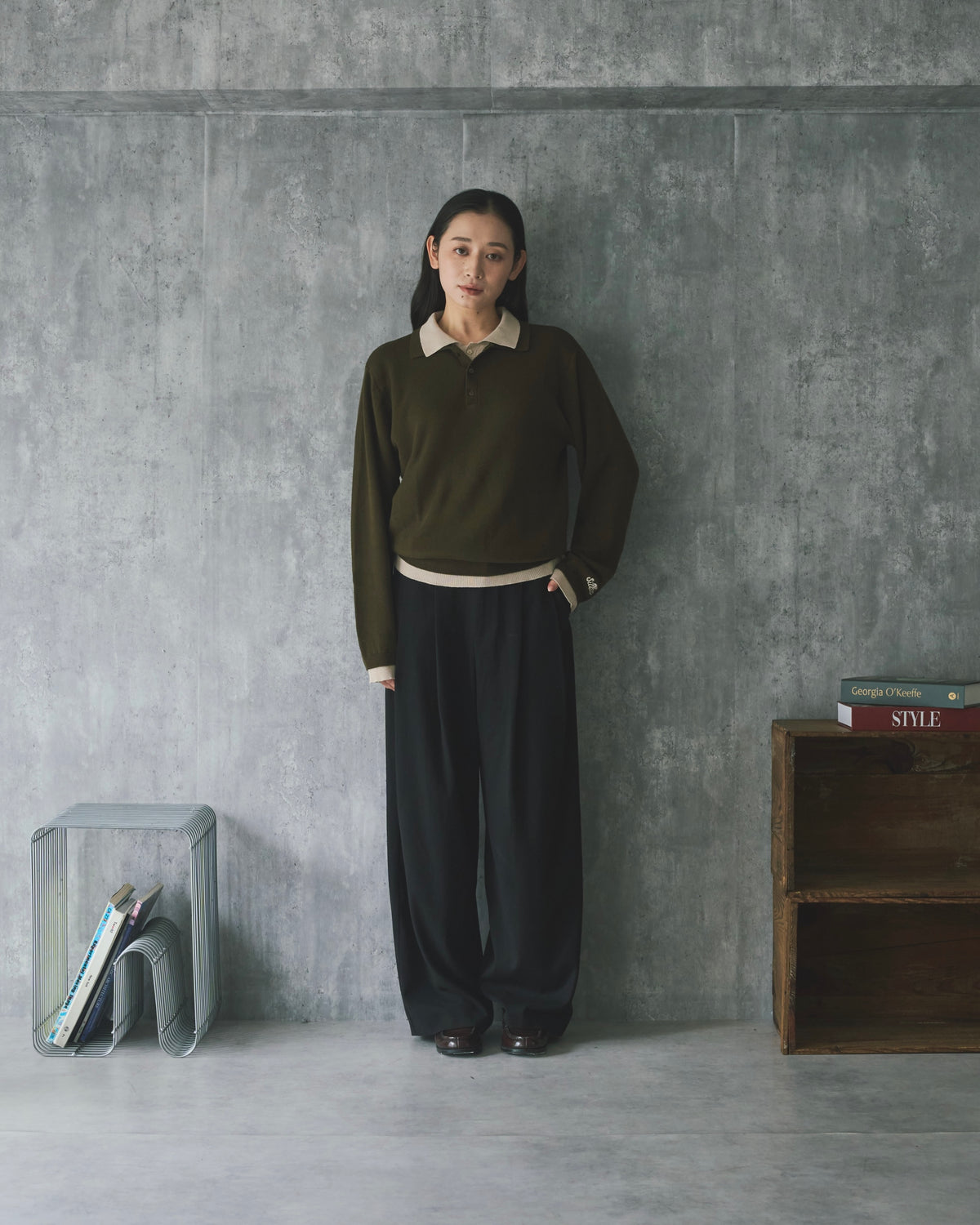 Outline Layered Cotton Knit Polo LS