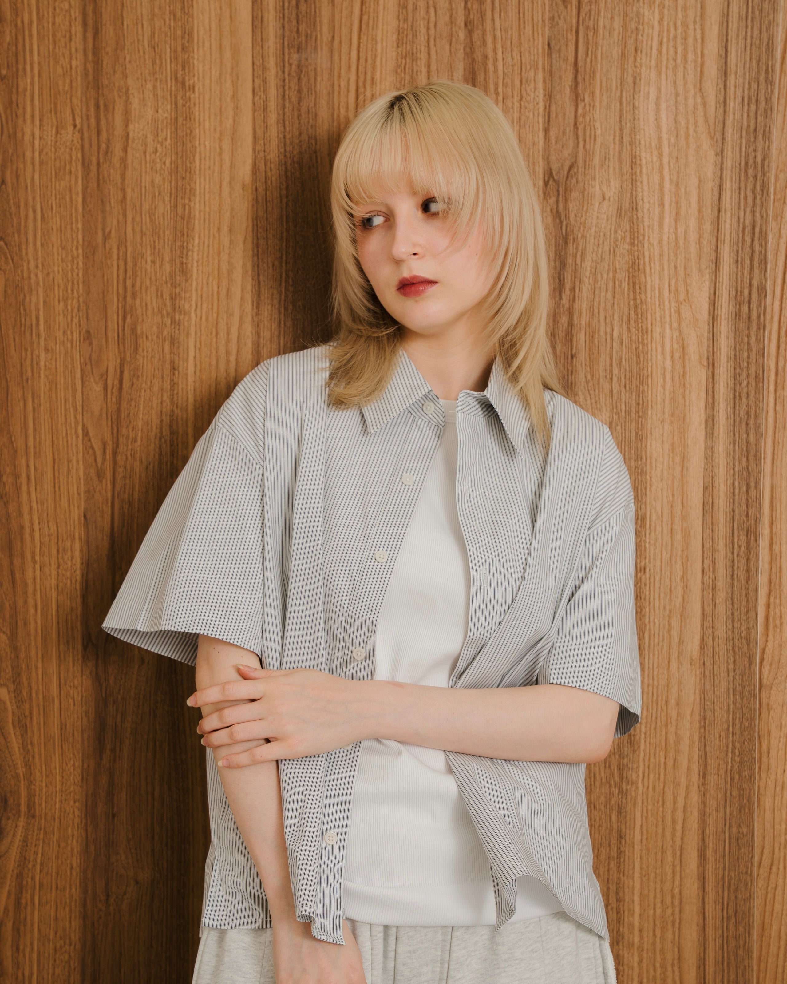 Stripe Cropped Classic Shirt SS