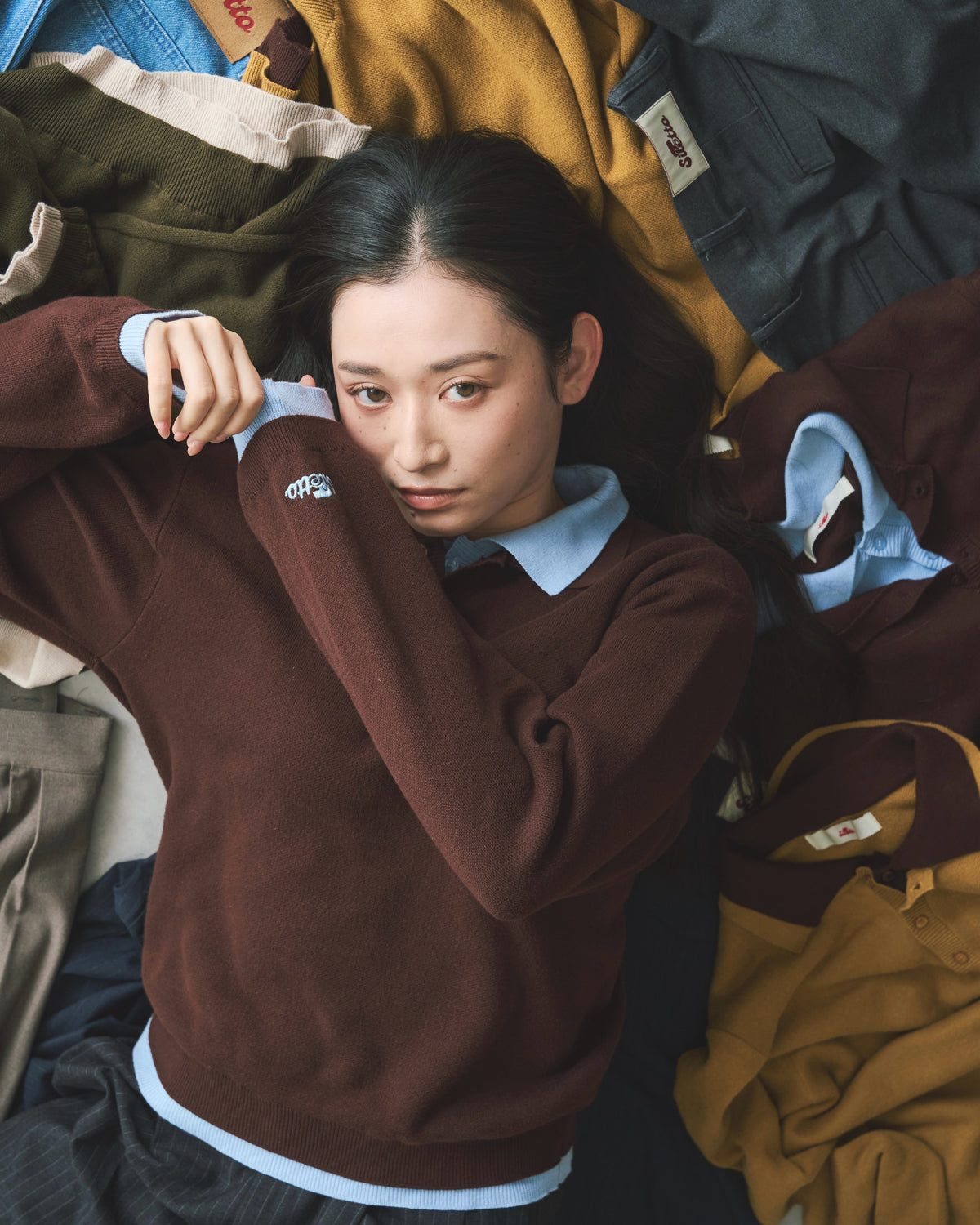 Outline Layered Cotton Knit Polo LS