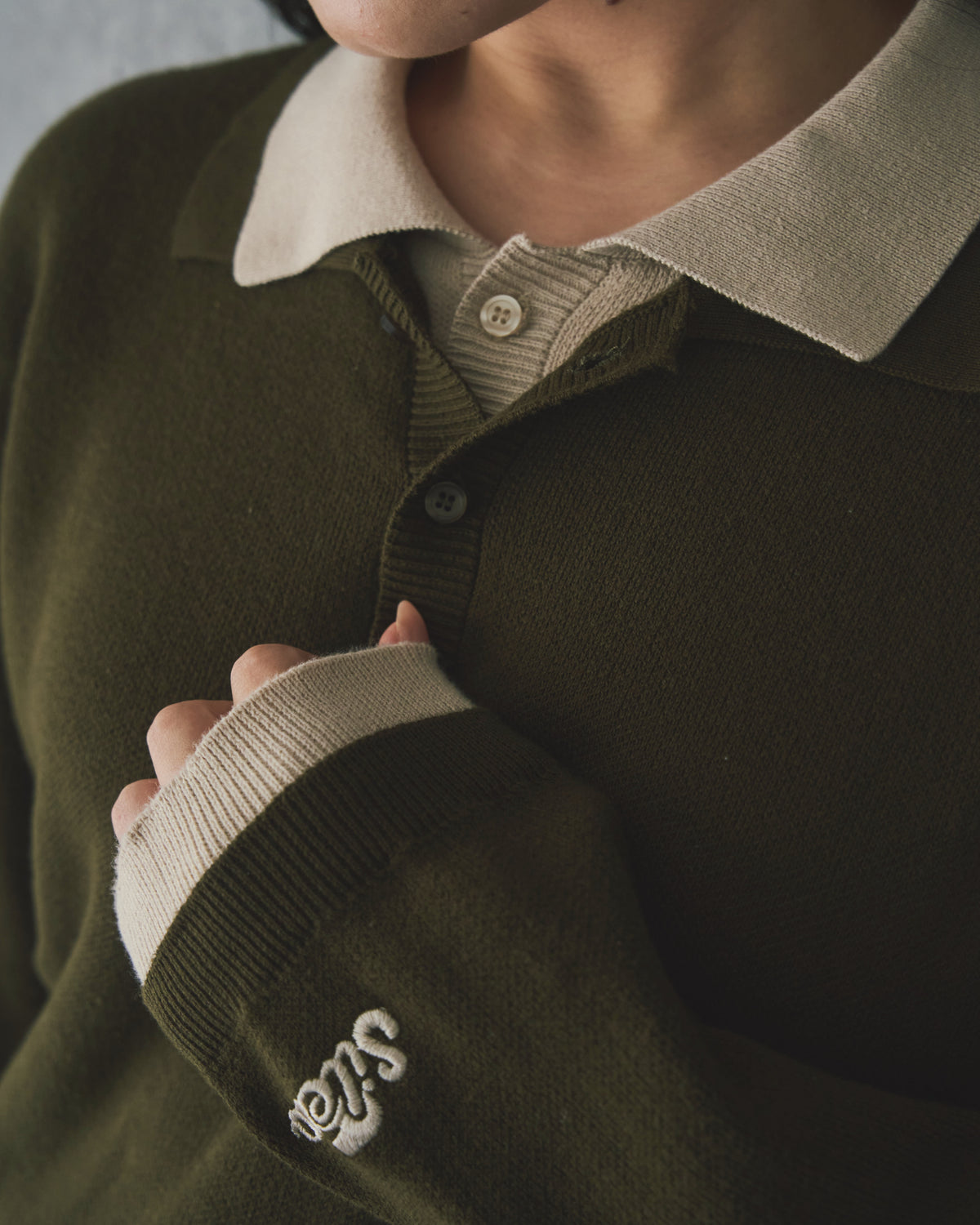 Outline Layered Cotton Knit Polo LS
