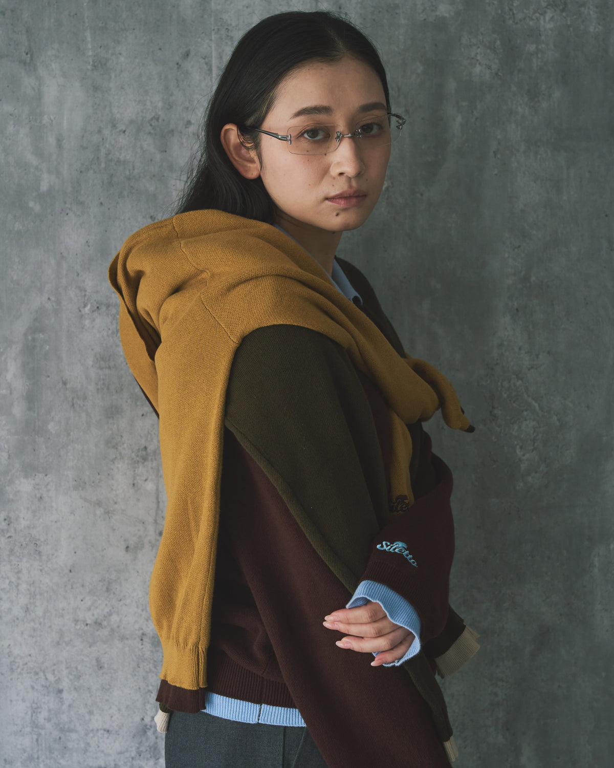 Outline Layered Cotton Knit Polo LS