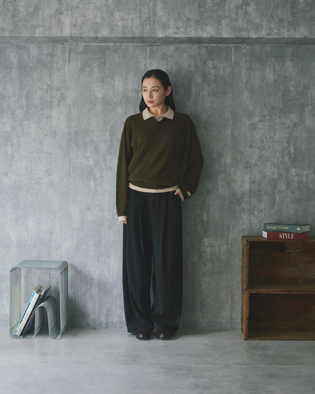 Outline Layered Cotton Knit Polo LS
