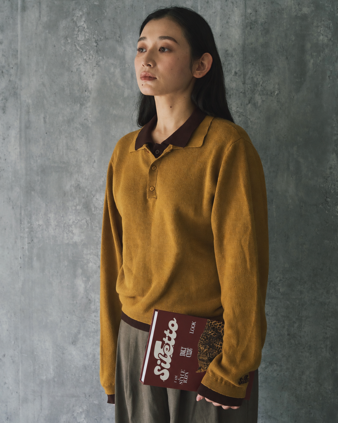 Outline Layered Cotton Knit Polo LS