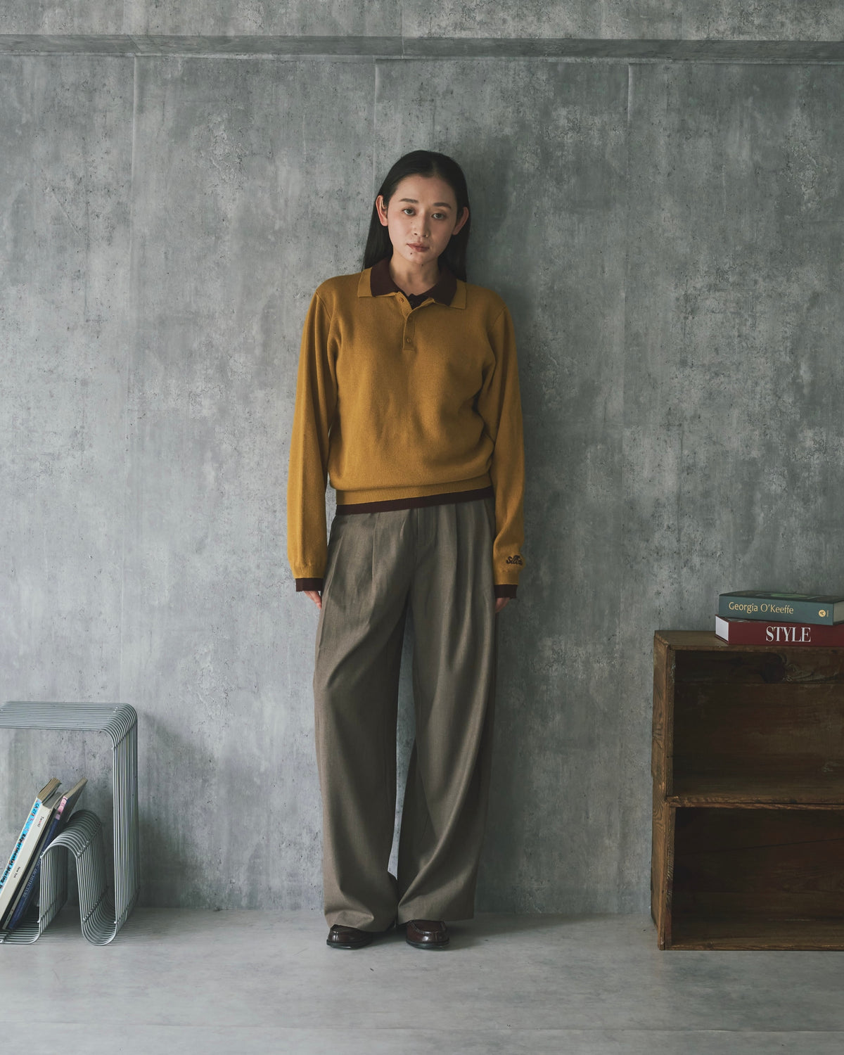 Outline Layered Cotton Knit Polo LS