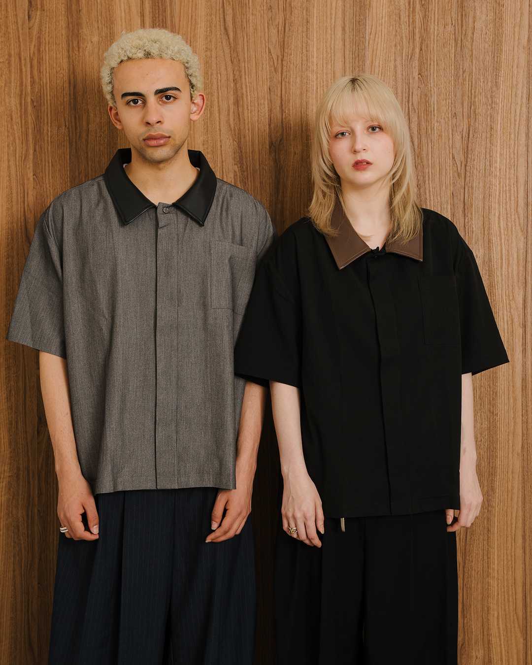 PU Leather Collar Shirt