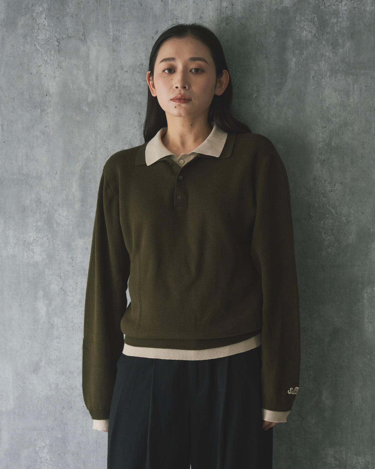 Outline Layered Cotton Knit Polo LS