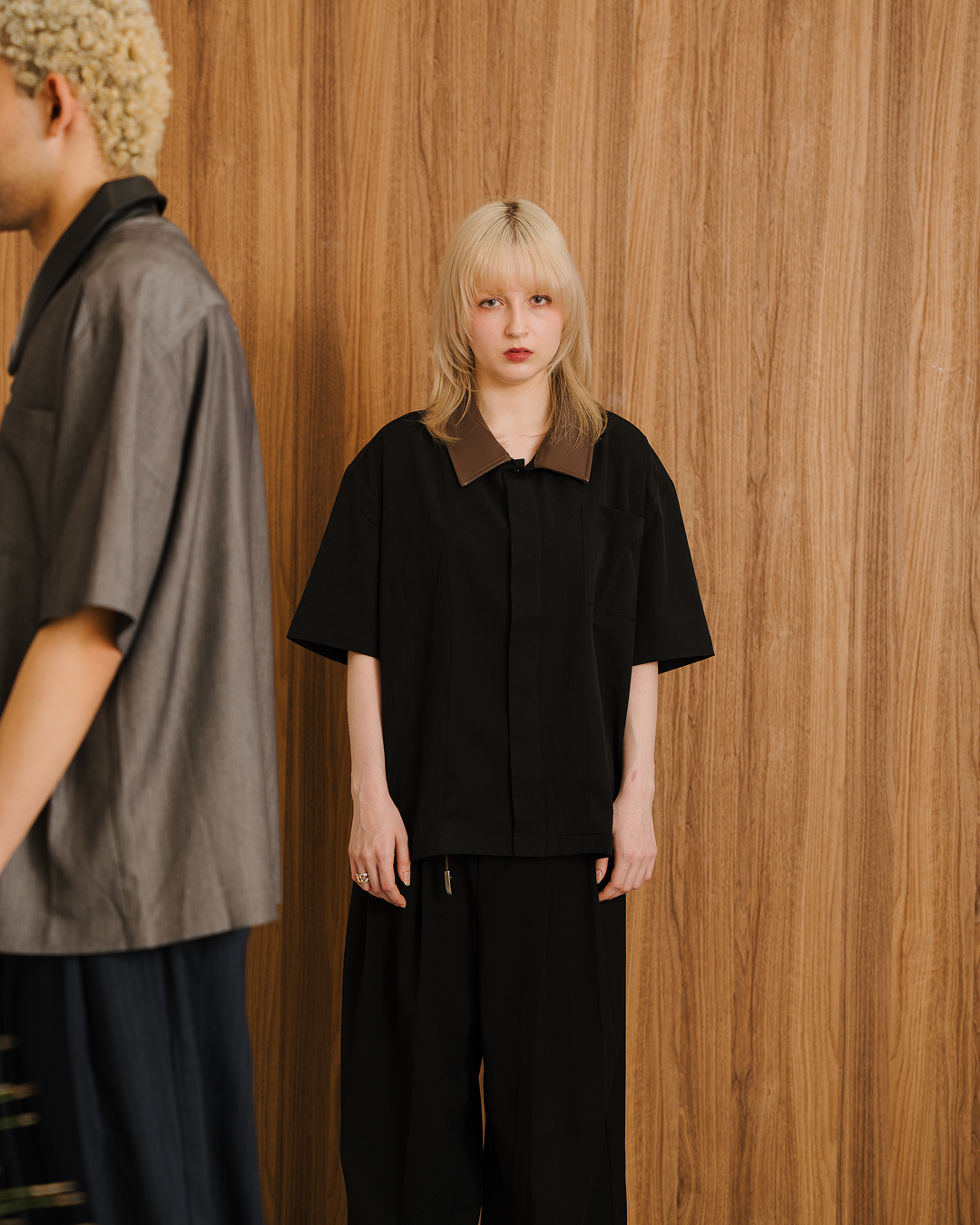 PU Leather Collar Shirt