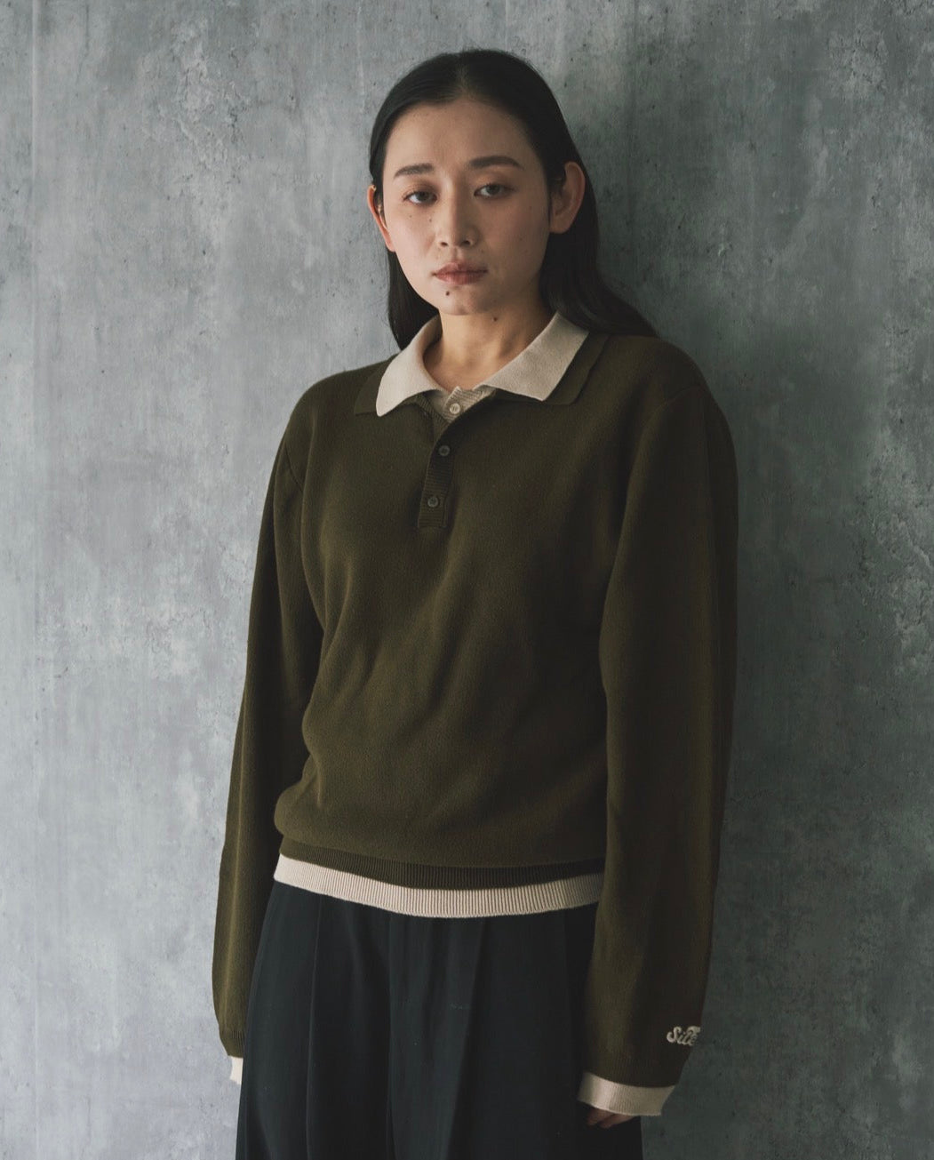 Outline Layered Cotton Knit Polo LS