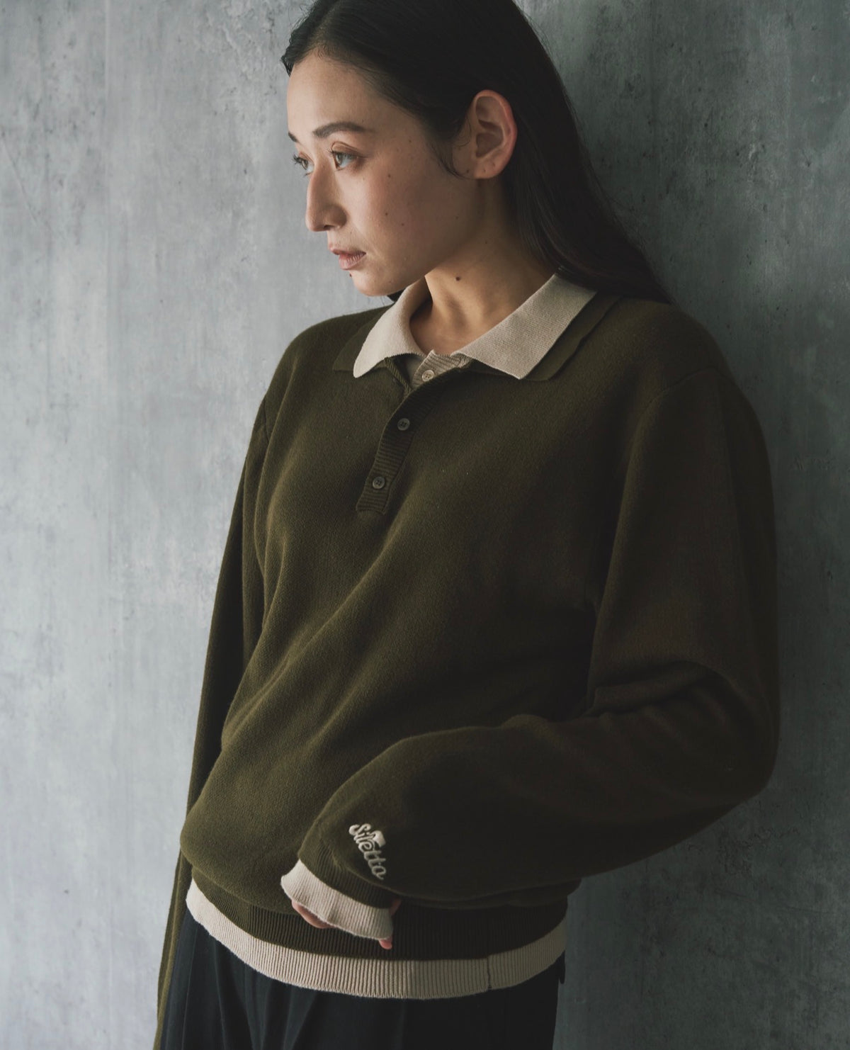 Outline Layered Cotton Knit Polo LS