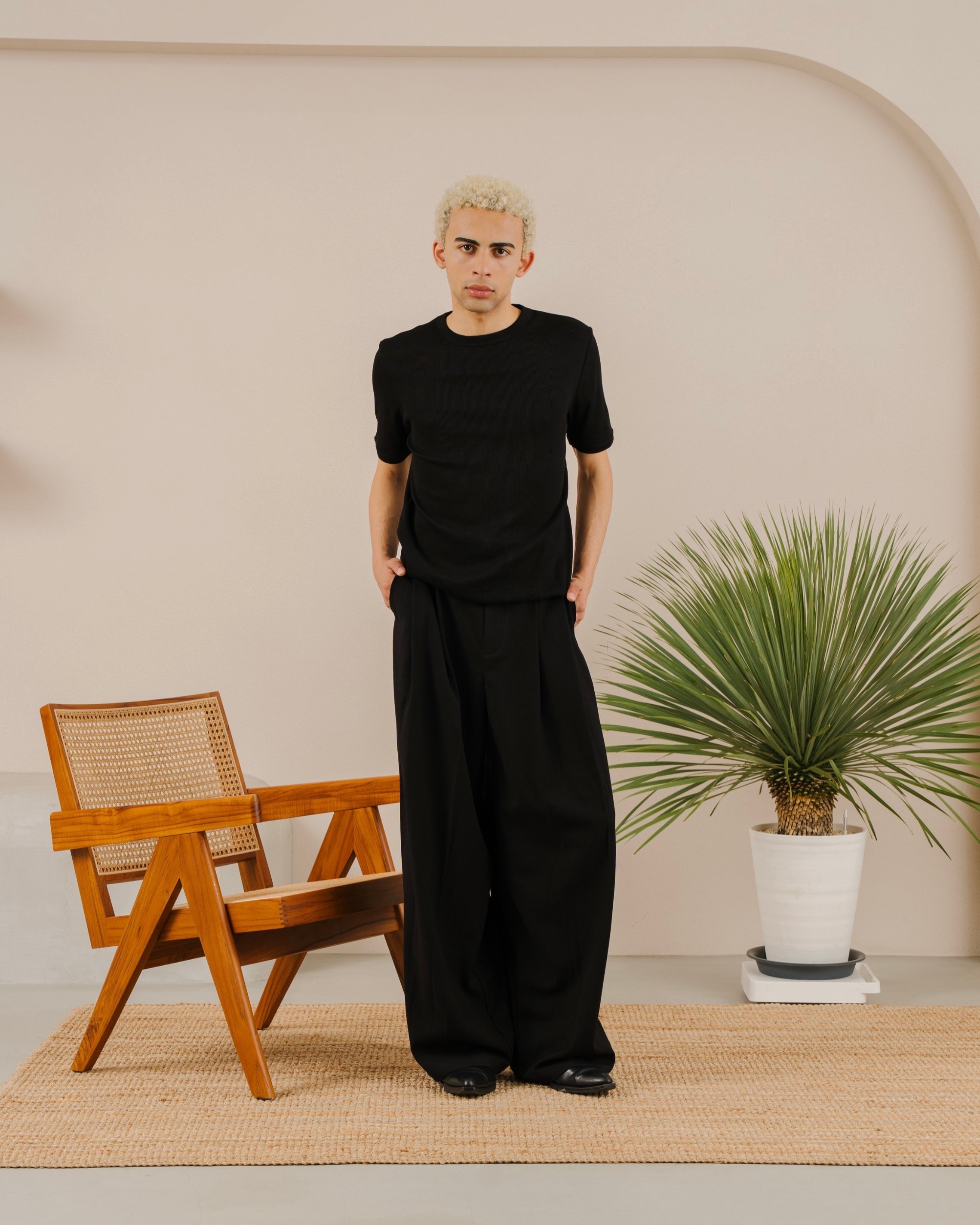 Wool Blend Deep tuck slacks