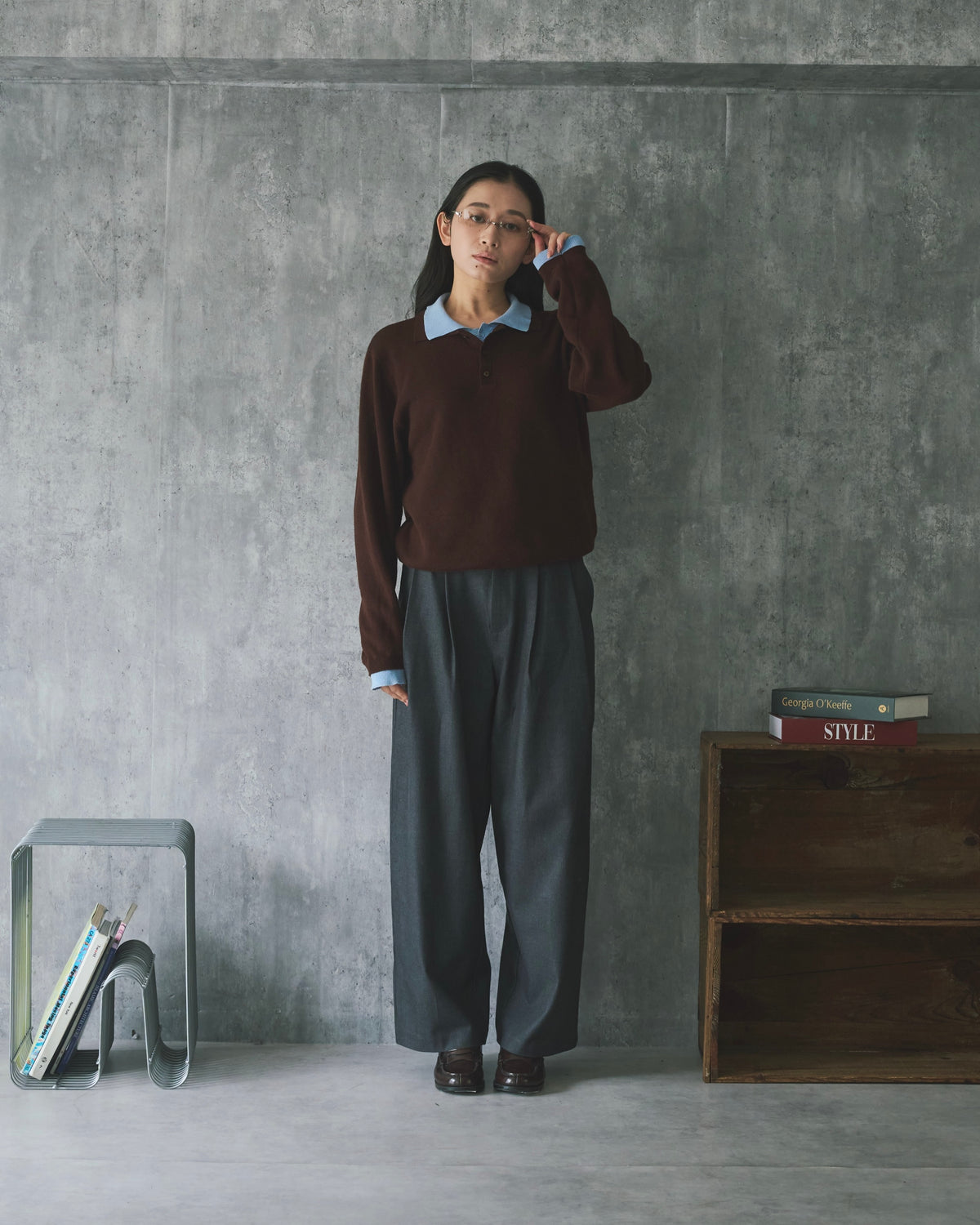 Outline Layered Cotton Knit Polo LS