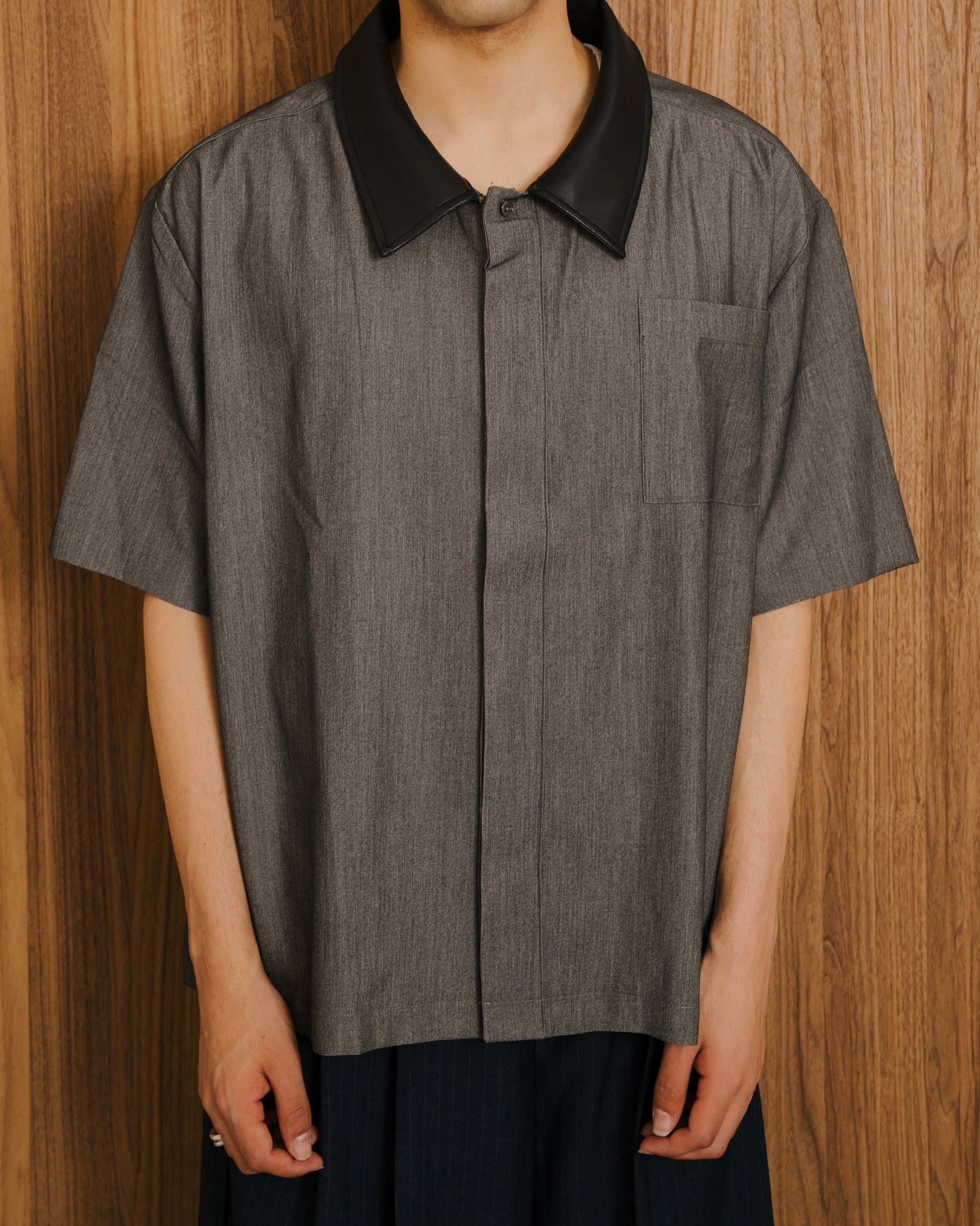 PU Leather Collar Shirt