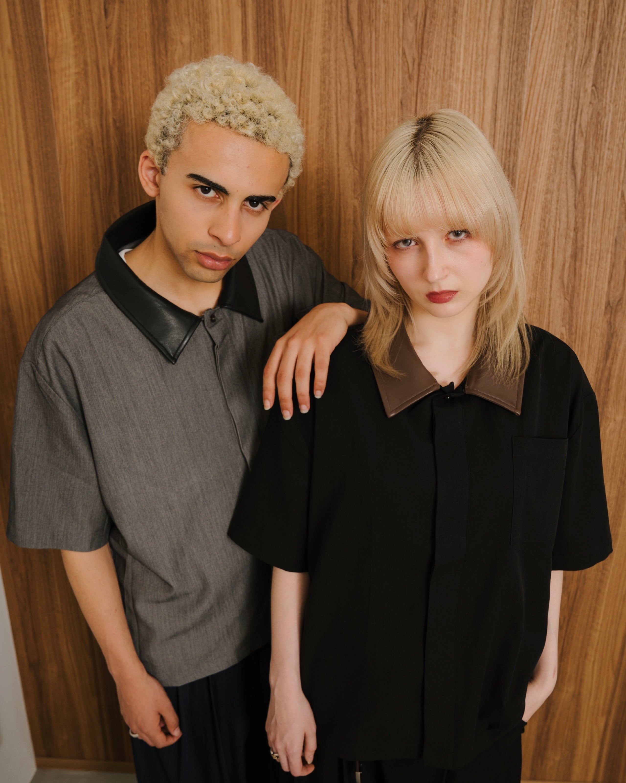 PU Leather Collar Shirt
