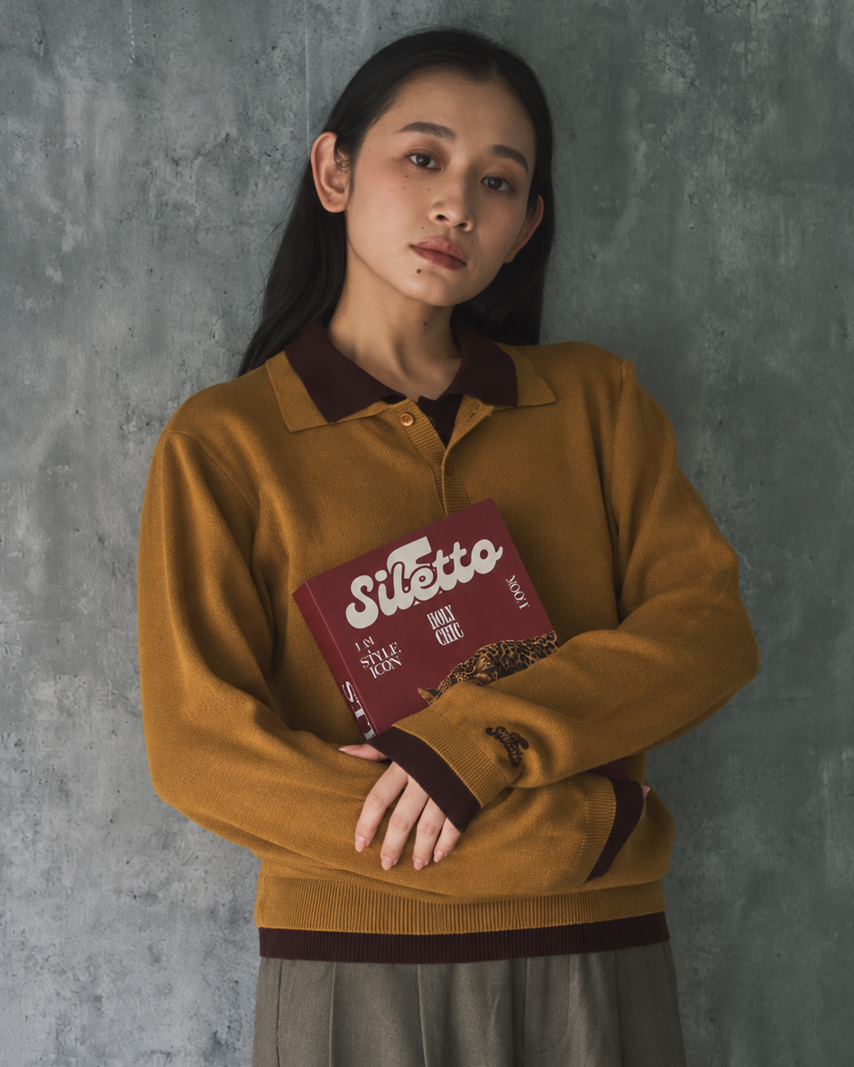 Outline Layered Cotton Knit Polo LS