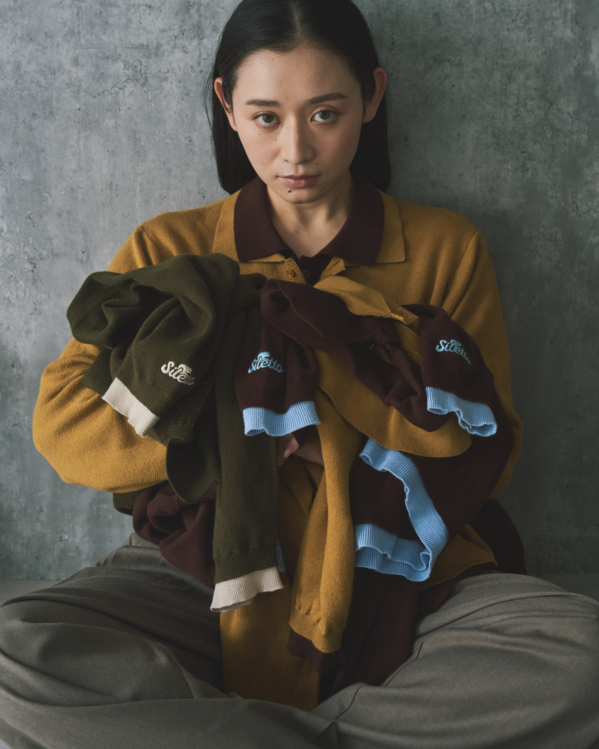 Outline Layered Cotton Knit Polo LS