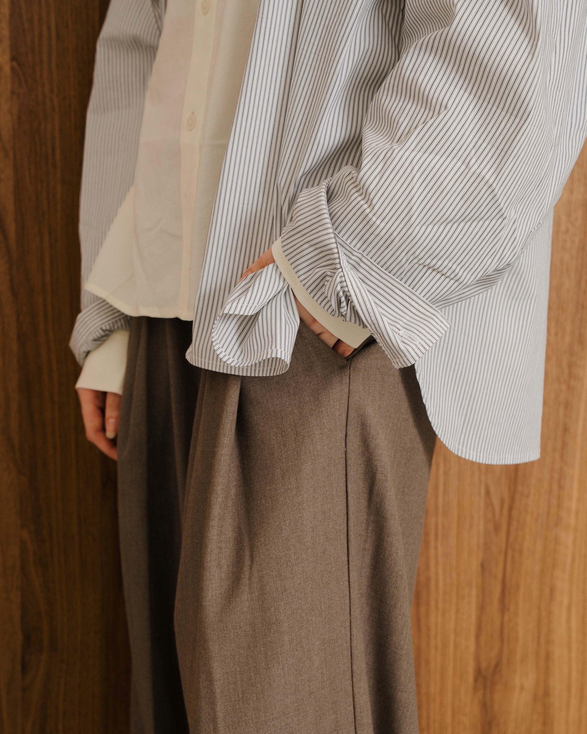 Stripe Cropped Classic Shirt LS