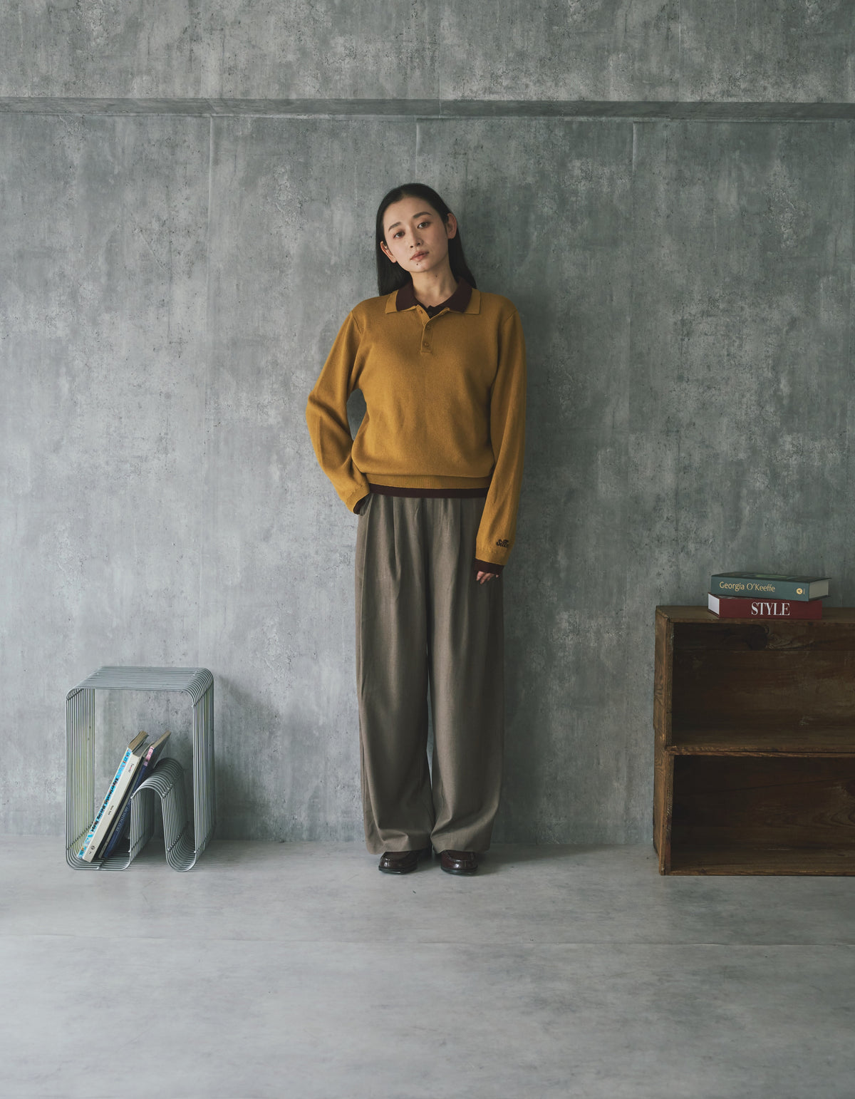 Outline Layered Cotton Knit Polo LS