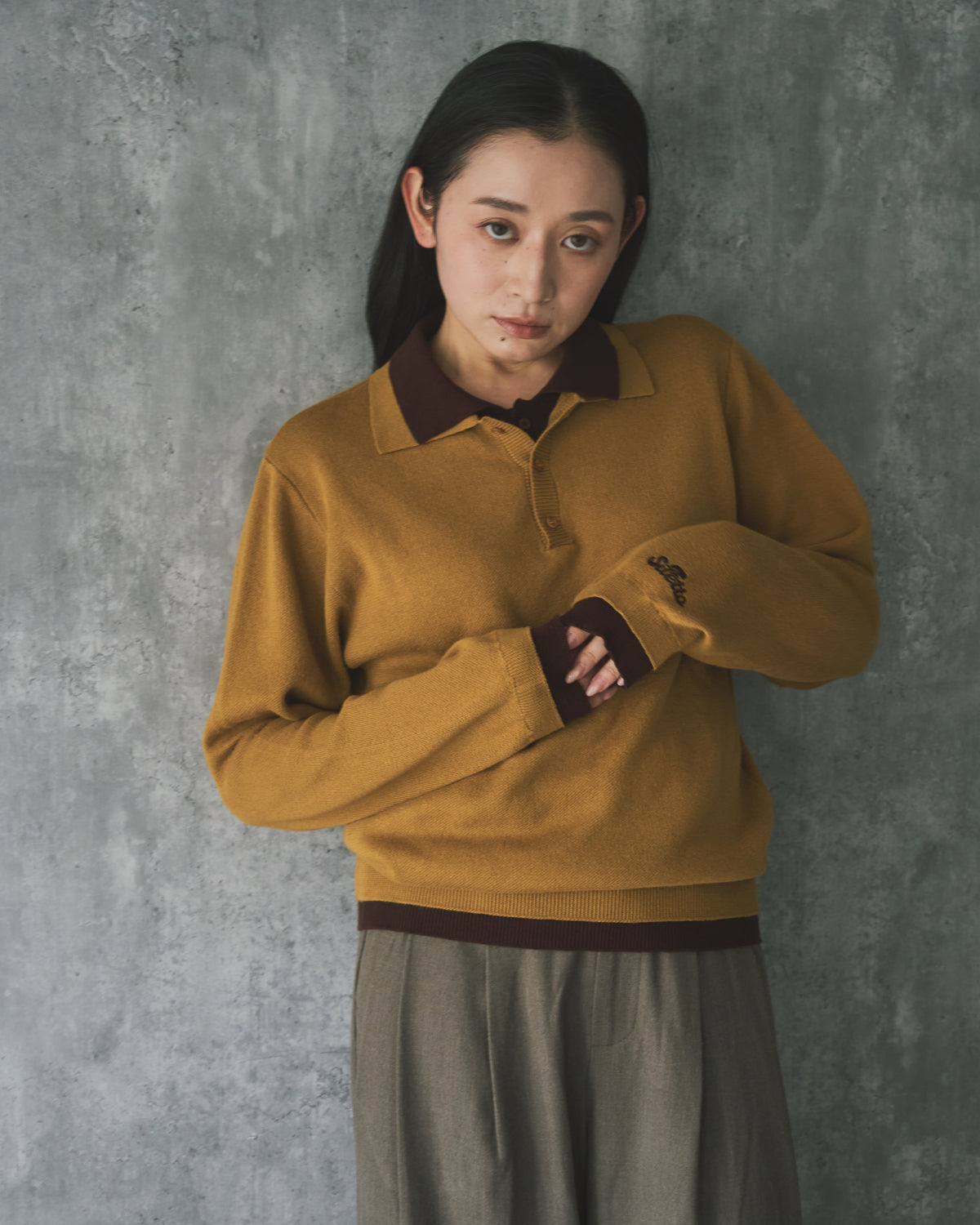 Outline Layered Cotton Knit Polo LS