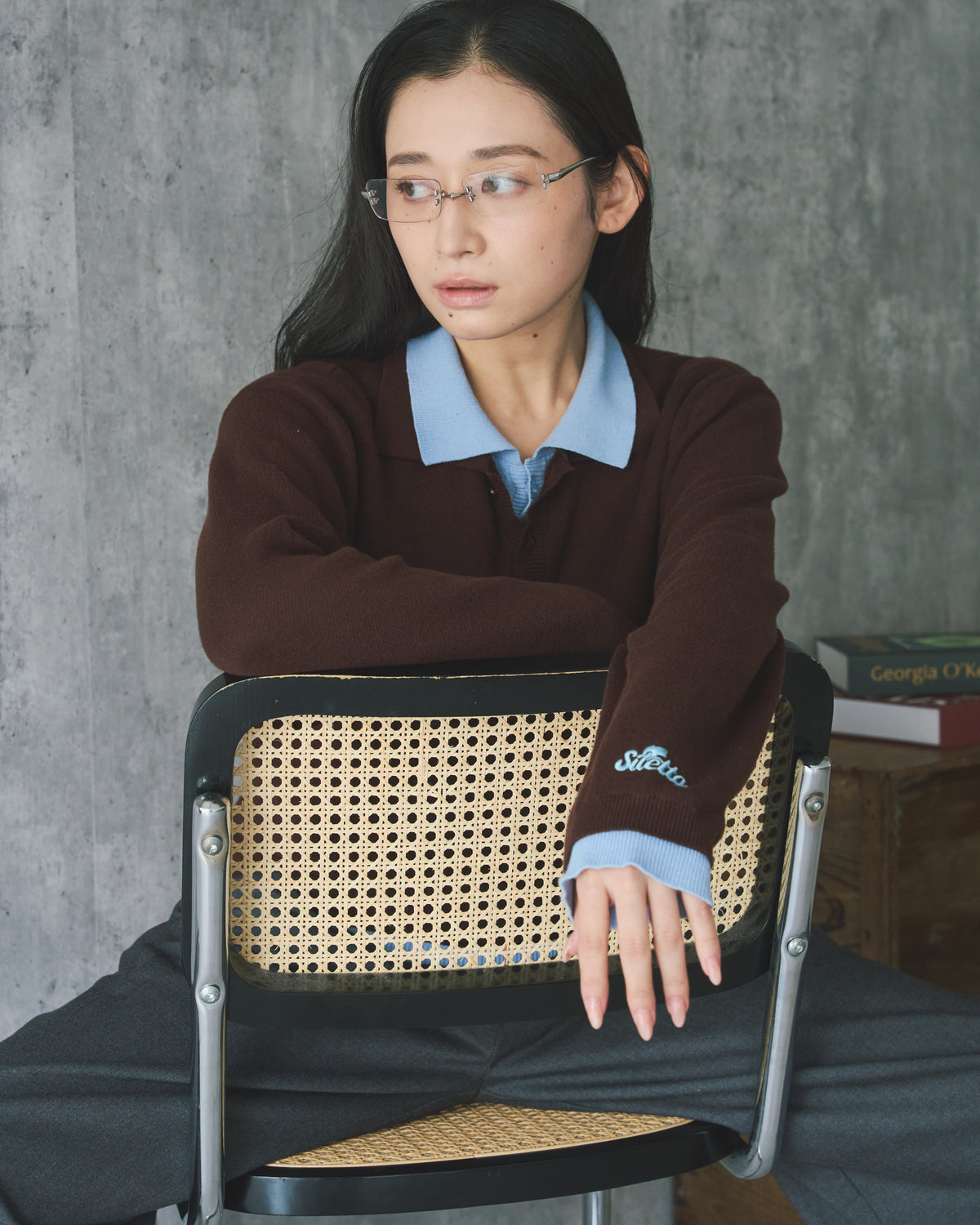 Outline Layered Cotton Knit Polo LS