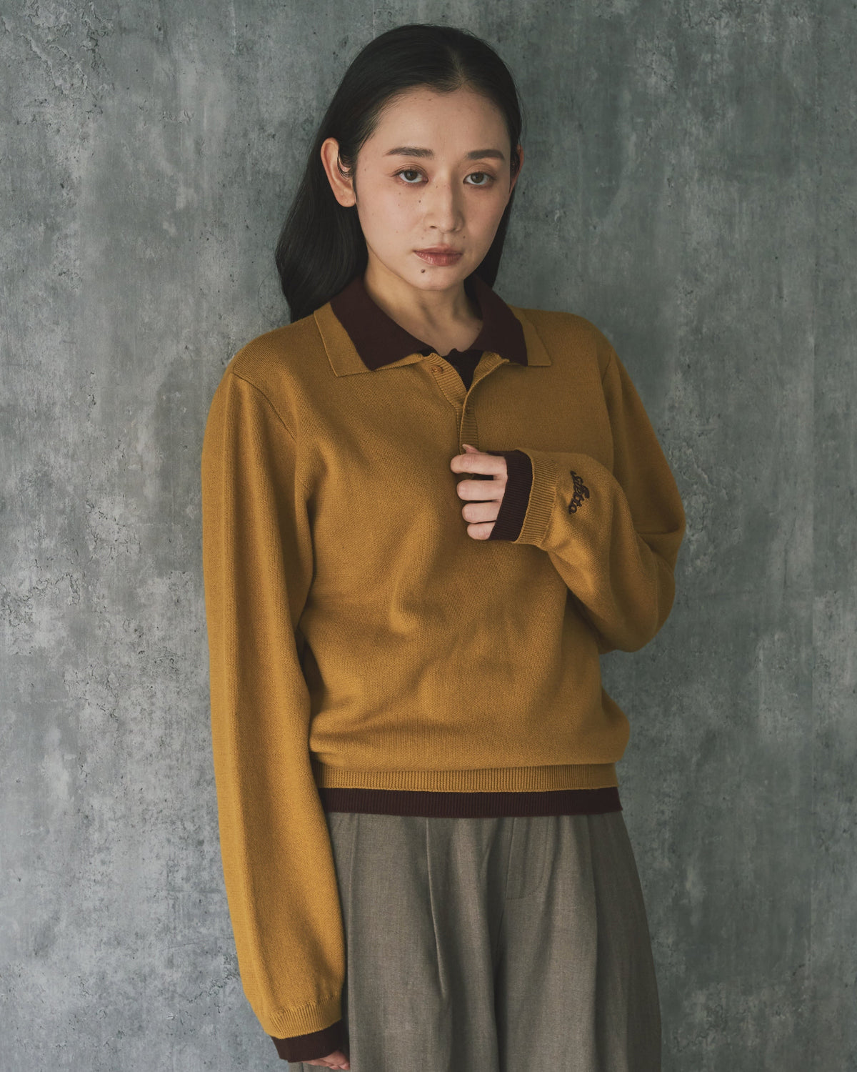 Outline Layered Cotton Knit Polo LS
