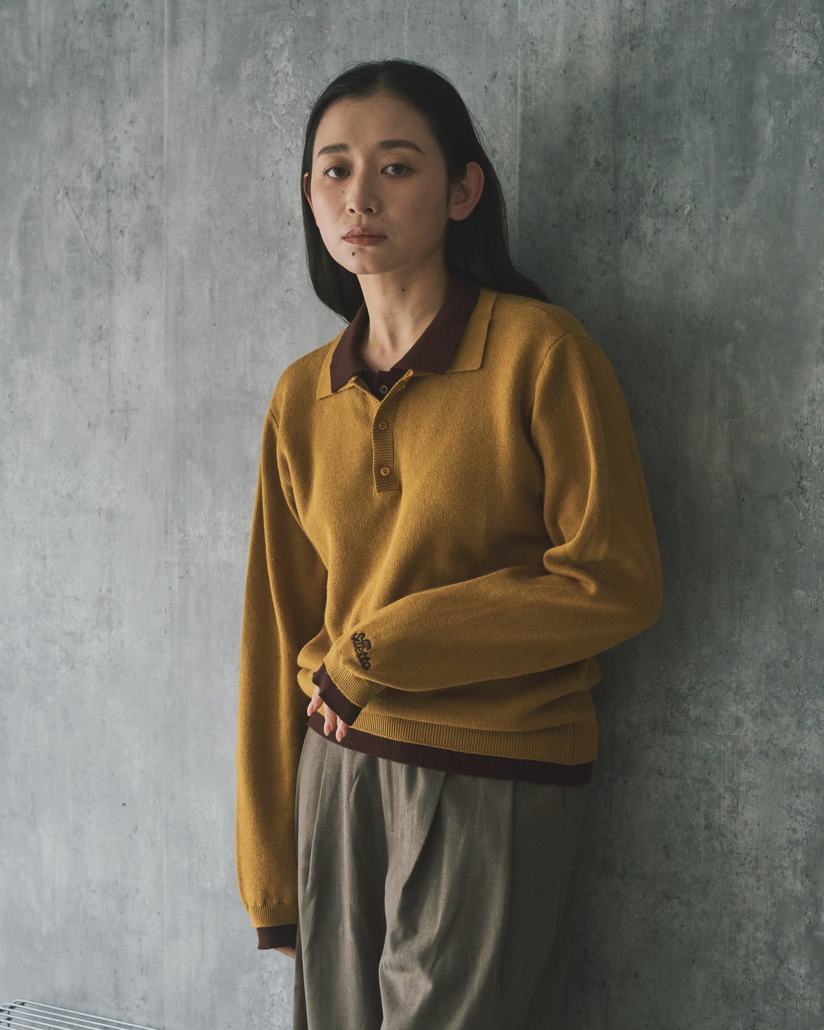 Outline Layered Cotton Knit Polo LS