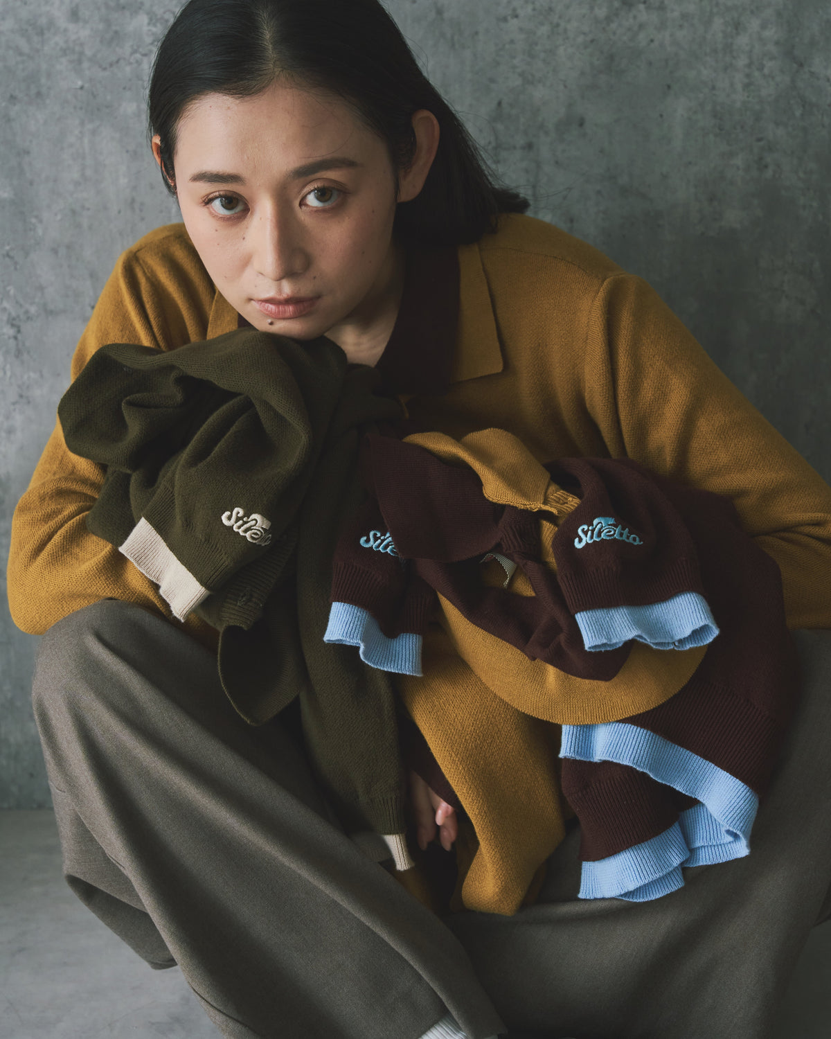 Outline Layered Cotton Knit Polo LS