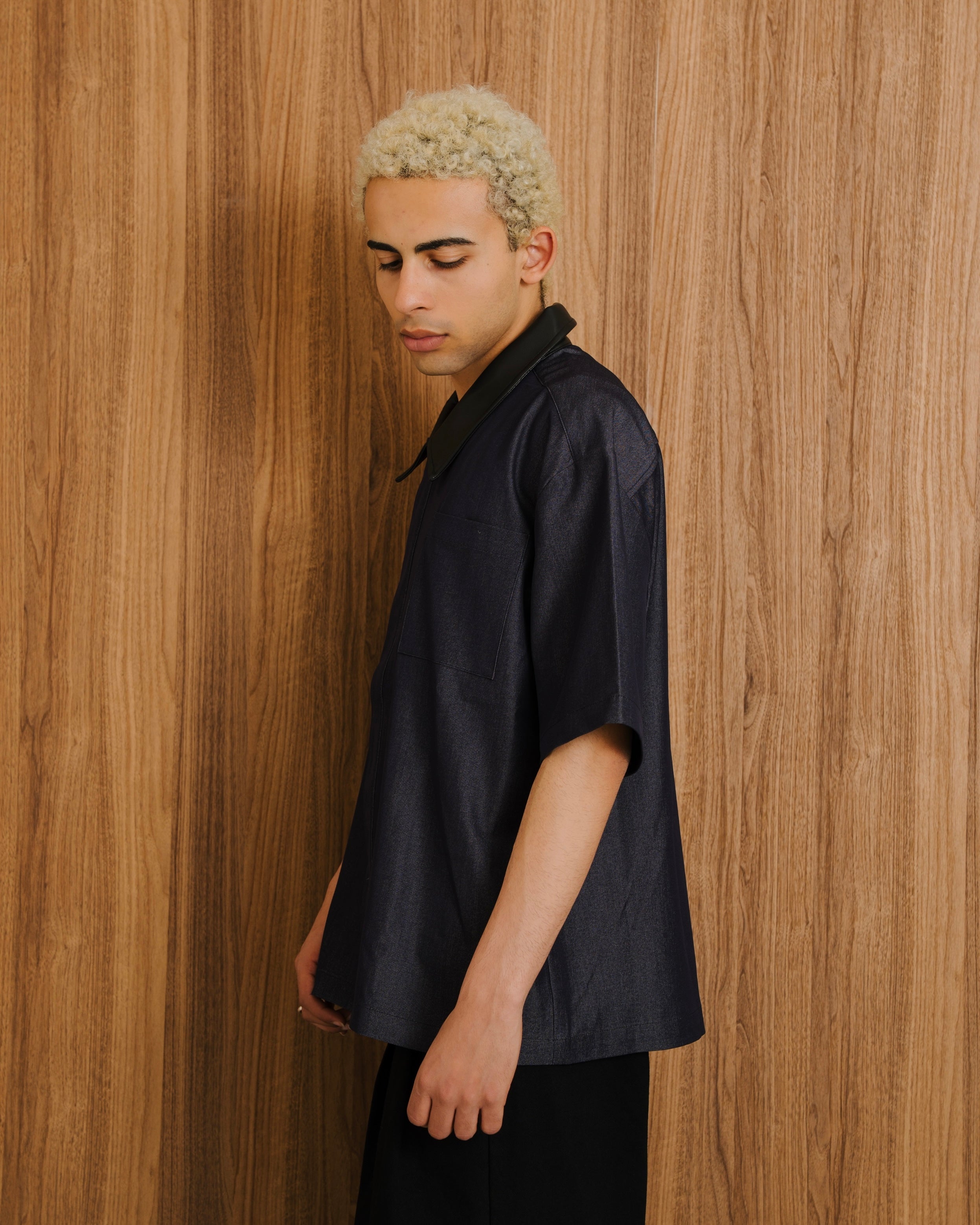 PU Leather Collar Shirt
