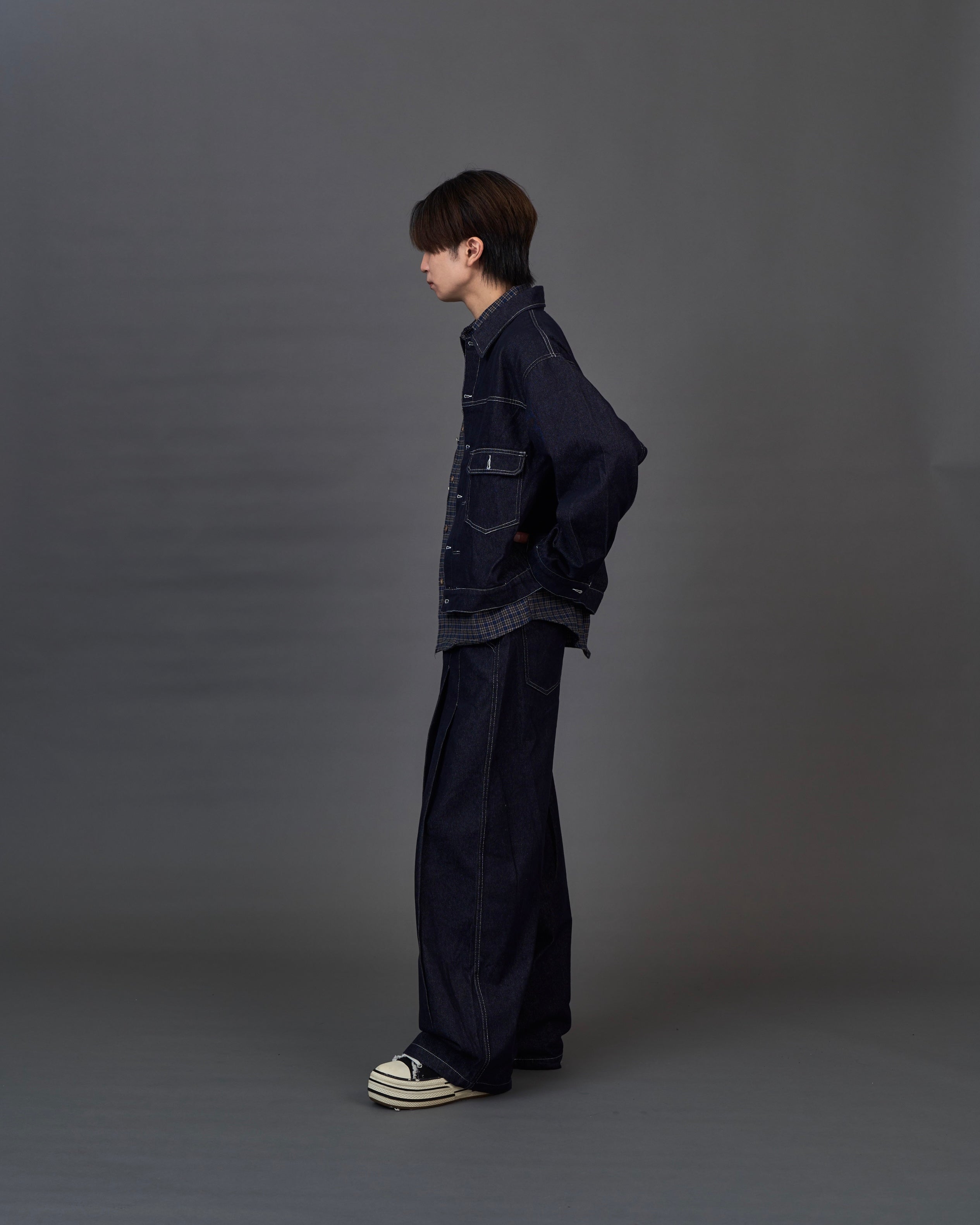 【セットアップ対応】Contrast Stitch Denim Jacket/ステッチライン デニムパンツ SL0049